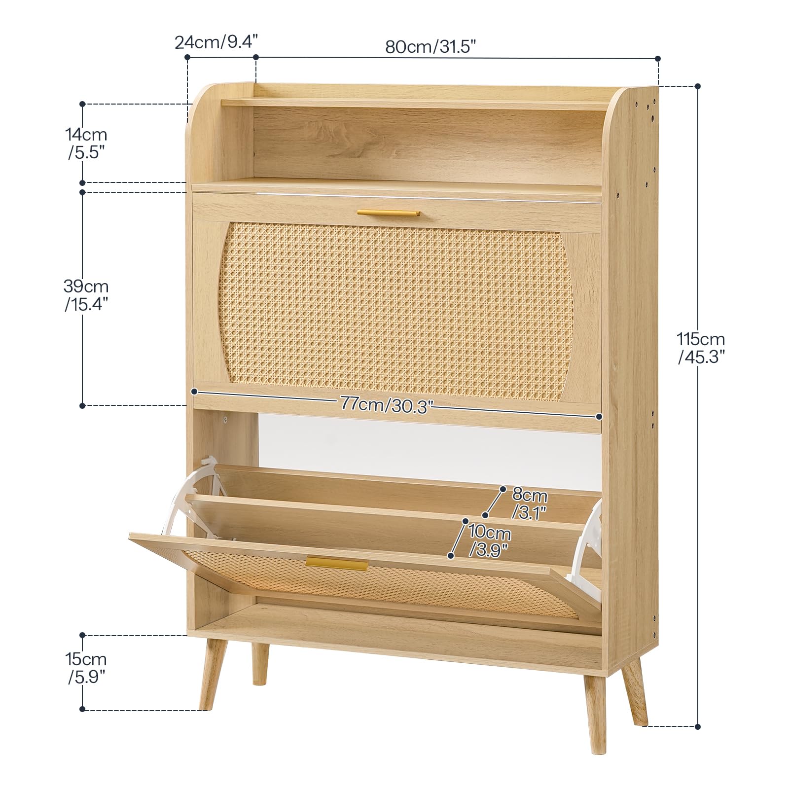 HOOBRO Rattan Shoe Storage Cabinet with 2 Flip Drawers - Adjustable Shelves Entryway Shoe Organizer for Hallway & Living Room - Natural Bamboo Shoe Rack for Small Spaces (NN80SC01) | Perfect for Apartment Entry, Closet Organization & Home Decor
