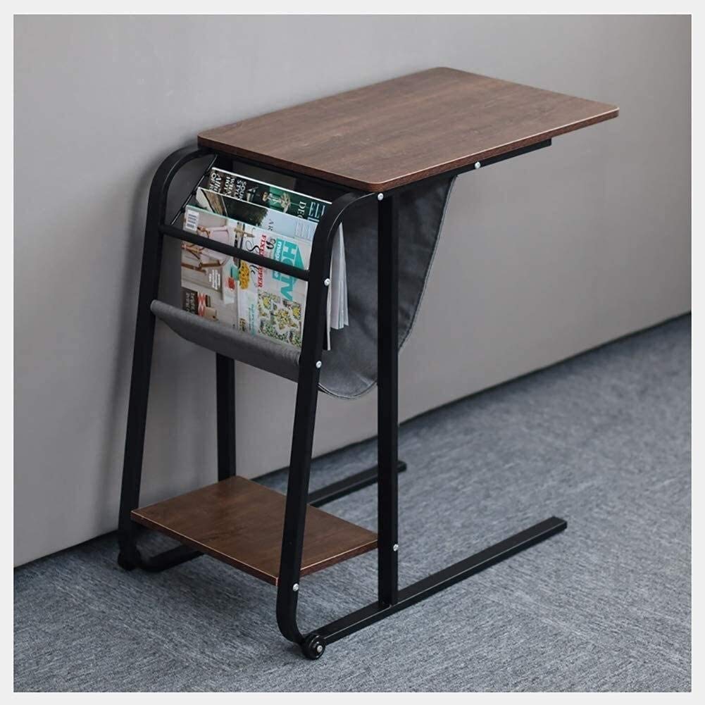 Vintage Portable End Table with Bookshelf & Storage Bag - Foldable C Table for Sofa, Laptop, Coffee & Snacks - Multi-Functional Side Table for Living Room, Bedroom & Office (Color: A)