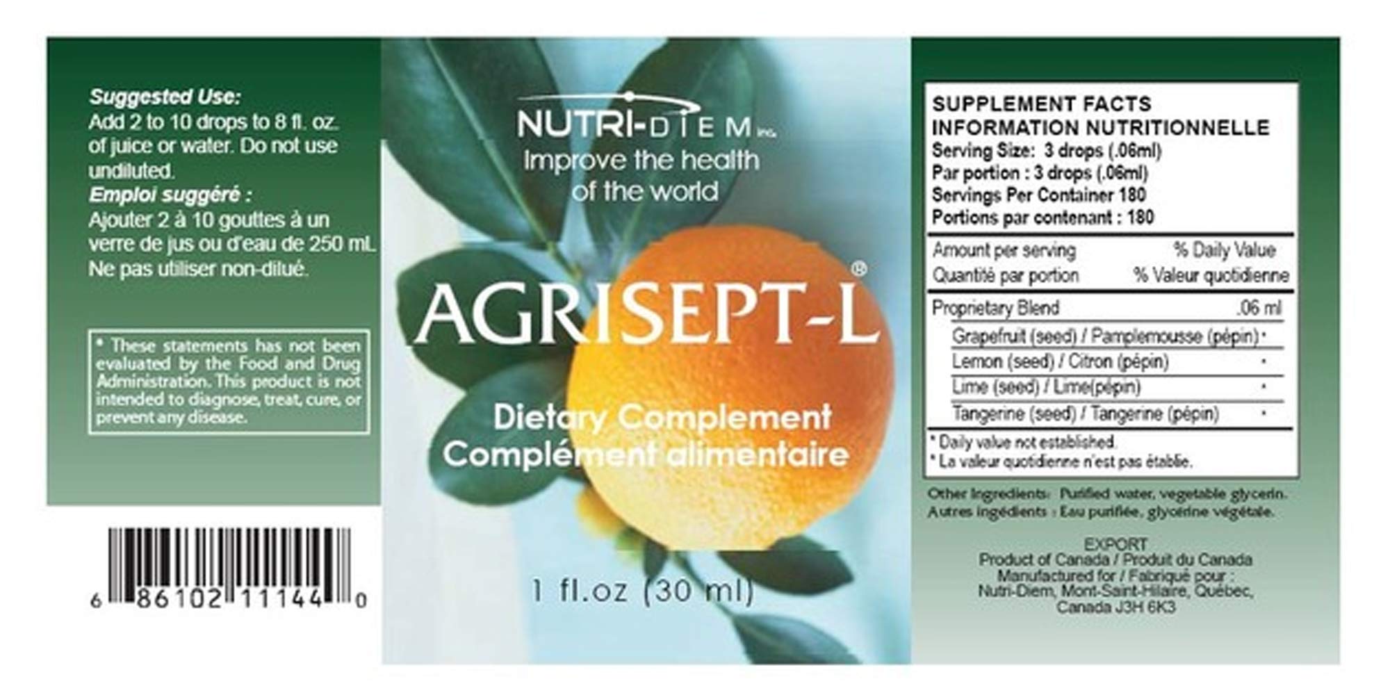Agrisept - L Antioxidant Supplement 30ml (1 oz) - Pack of 3 Bottles - Supports Immune Health & Detoxification for Daily Wellness