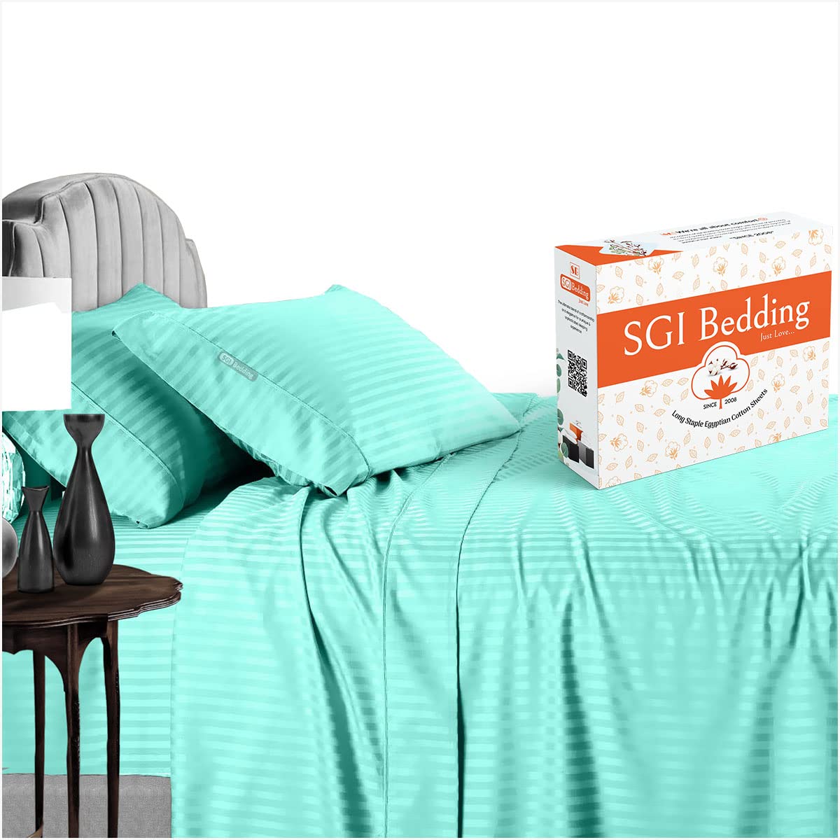 Premium 100% Egyptian Cotton 600 Thread Count 4-Piece Sheet Set - Soft Sateen Weave Bedding (1 Fitted Sheet, 1 Flat Sheet, 2 Pillowcases) with 15