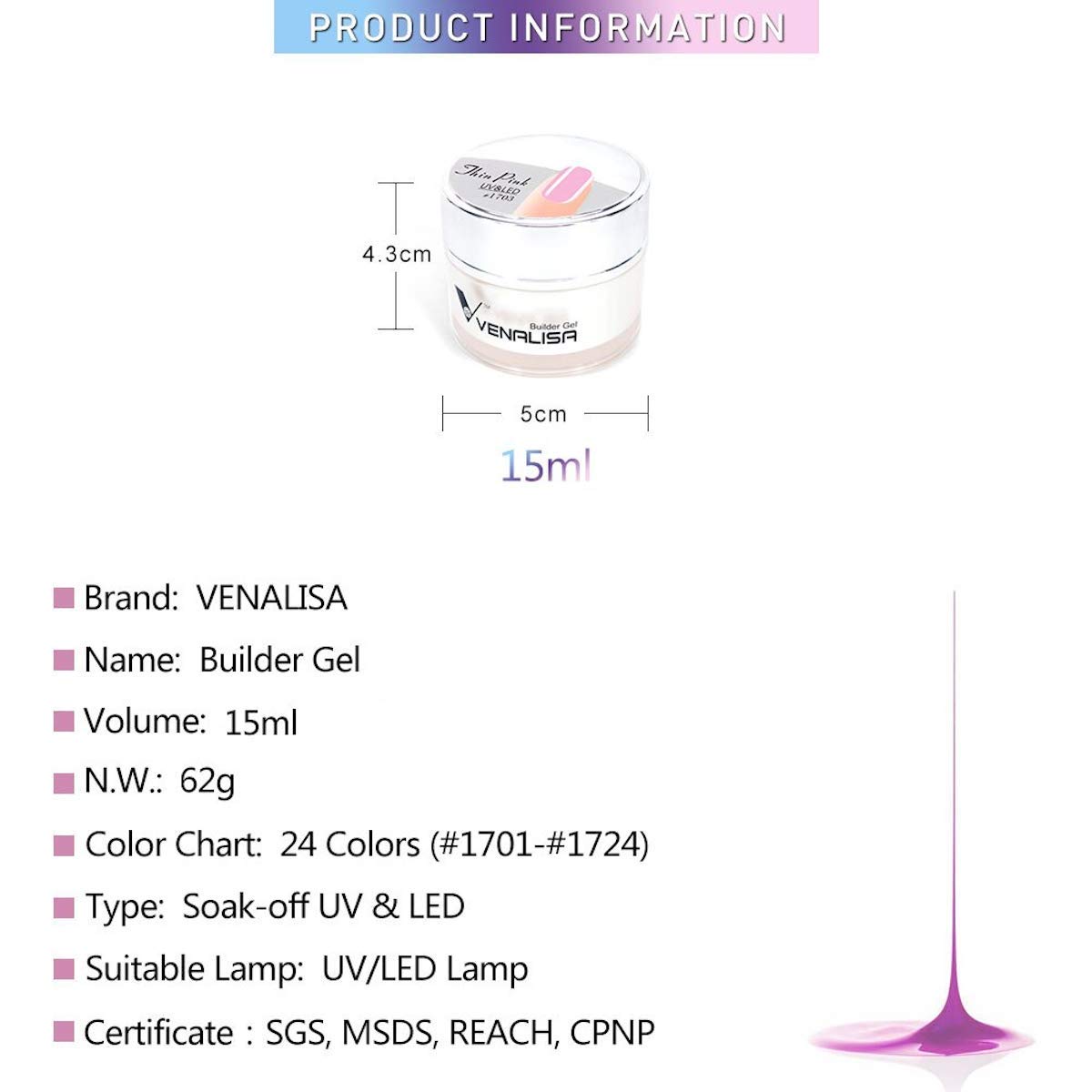 Venalisa 15ml Hard Jelly Builder Gel for Nail Extensions - DIY French Nail Art, Poly Nail Gel, Clear Nail Extender (1724_Clear) - Perfect for Salon & Home Manicures, Nail Strengthening & Length Building