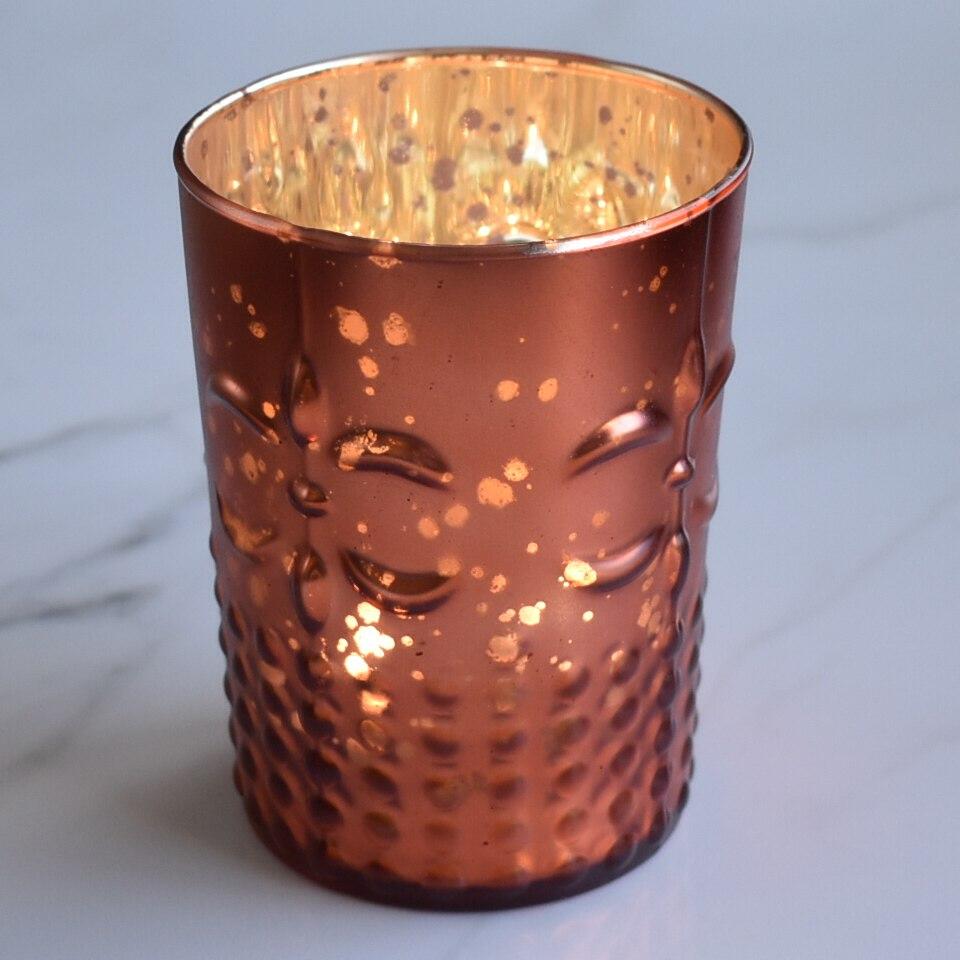 6 Pack Rustic Copper Red Mercury Glass Tealight Candle Holders - Elegant Votive Candle Holders for Home Decor, Wedding Centerpieces & Party Decorations - Perfect for Romantic Dinners, Holiday Tablescapes & Cozy Ambiance