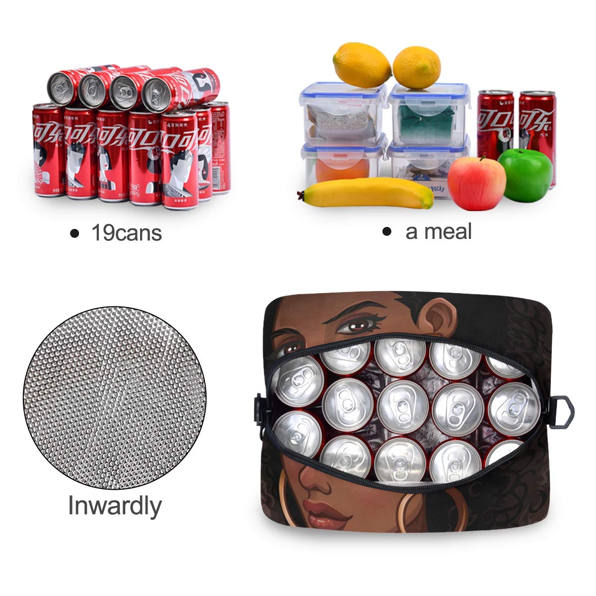 Insulated Reusable Lunch Bag for Women & Girls - Stylish African American Design with Detachable Shoulder Strap, Leakproof Lunch Box for School, Office & Picnics | Perfect for Work, College & Outdoor Activities