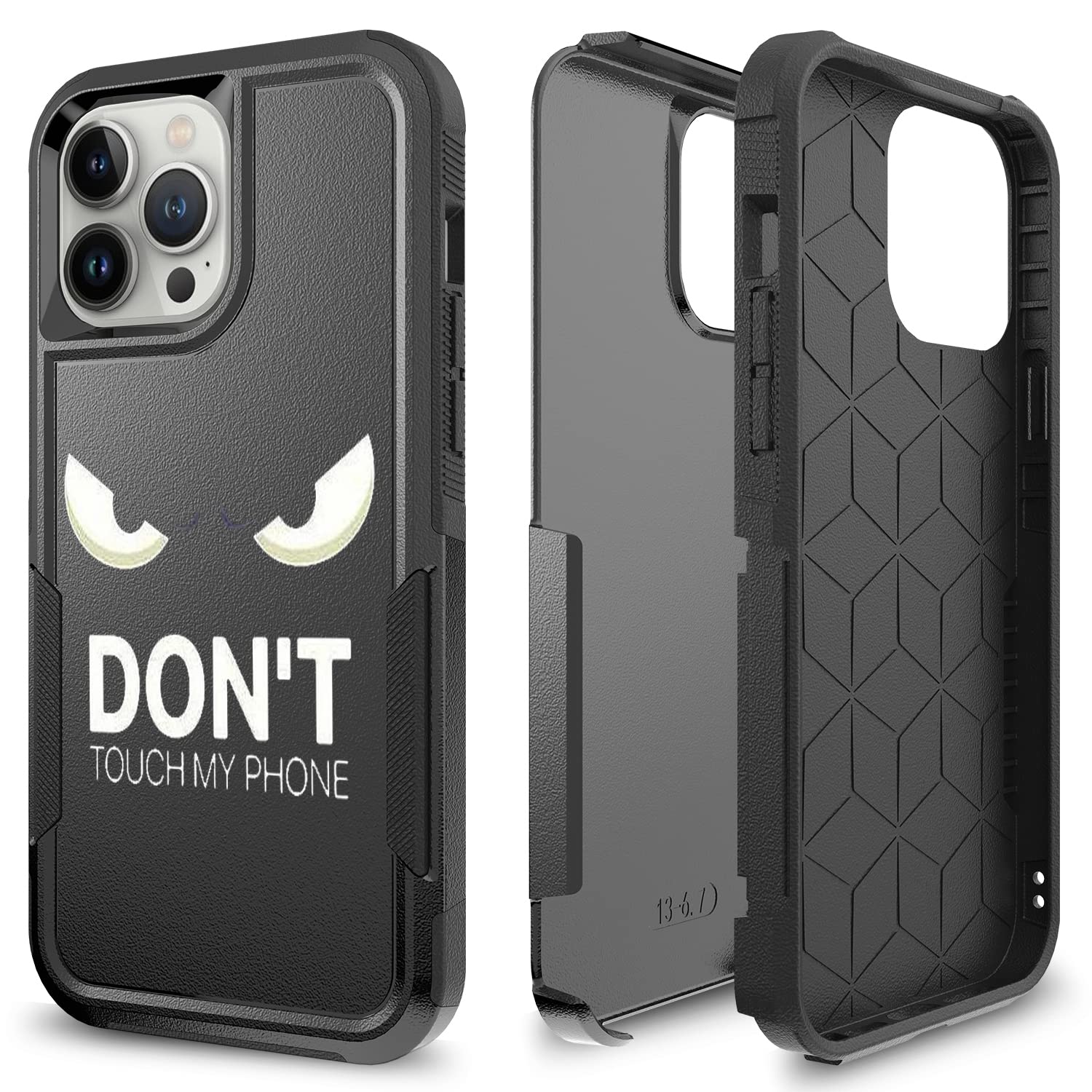 Shockproof iPhone 13 Pro Max Case with Don't Touch My Phone Design - Hybrid Hard PC & Soft Silicone Dual Layer Protective Cover for Apple iPhone 13 Pro Max (6.7 Inch) - Perfect for Everyday Use, Travel & Outdoor Activities