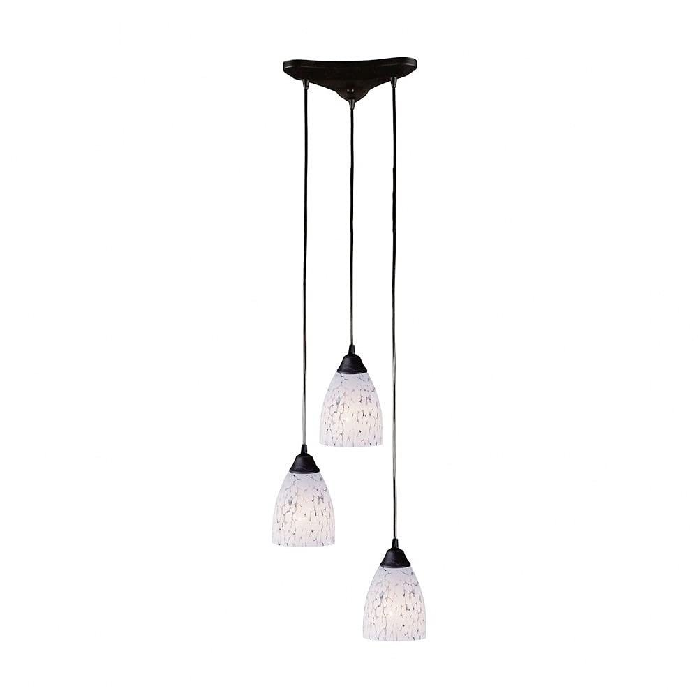 Elk Home Classico Mini Pendant Light - 3-Light Dark Rust Finish with Snow White Glass, Transitional Style Chandelier for Dining Room, Kitchen Island or Entryway Lighting