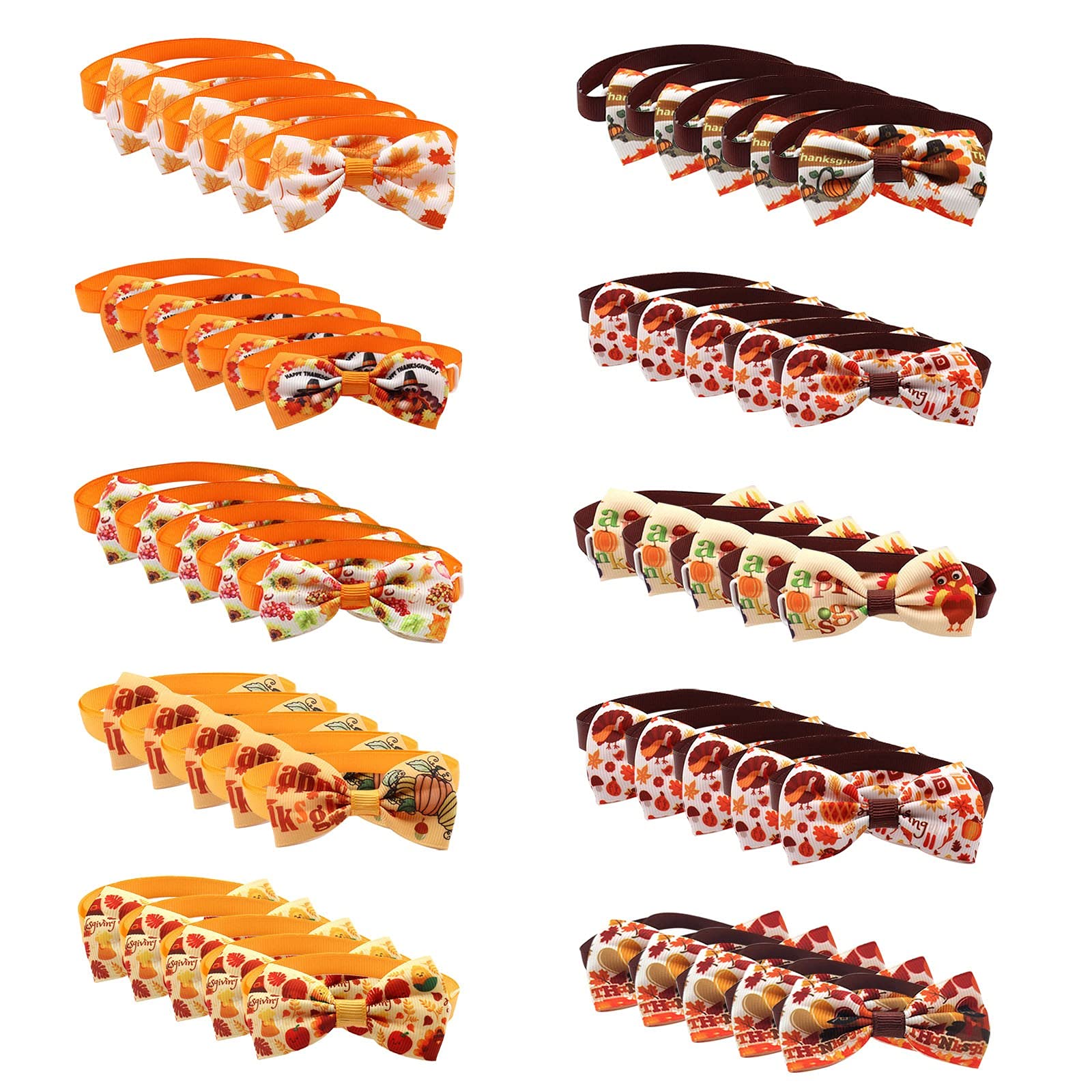 50PCS Thanksgiving Turkey Bow Ties for Dogs & Cats - Small Size Pet Bow Tie Accessories for Travel, Parties & Holiday Outfits