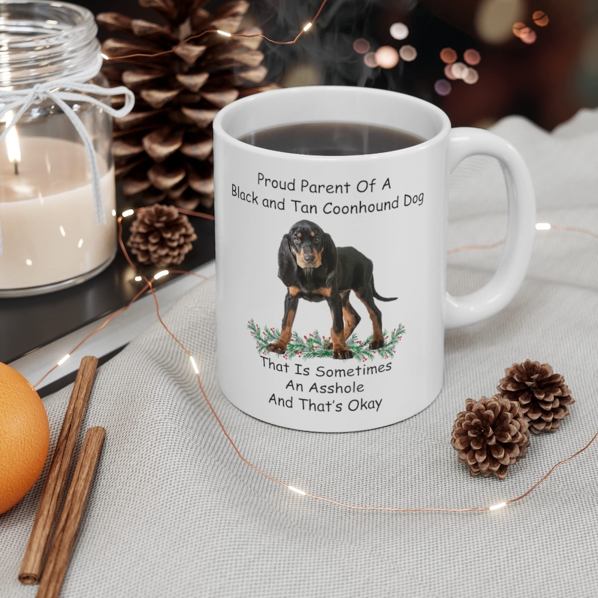 Funny Black and Tan Coonhound Proud Parent Coffee Mug - 11oz White Ceramic Cup for Dog Lovers, Christmas 2024 Gifts - Perfect for Home, Office & Holiday Presents