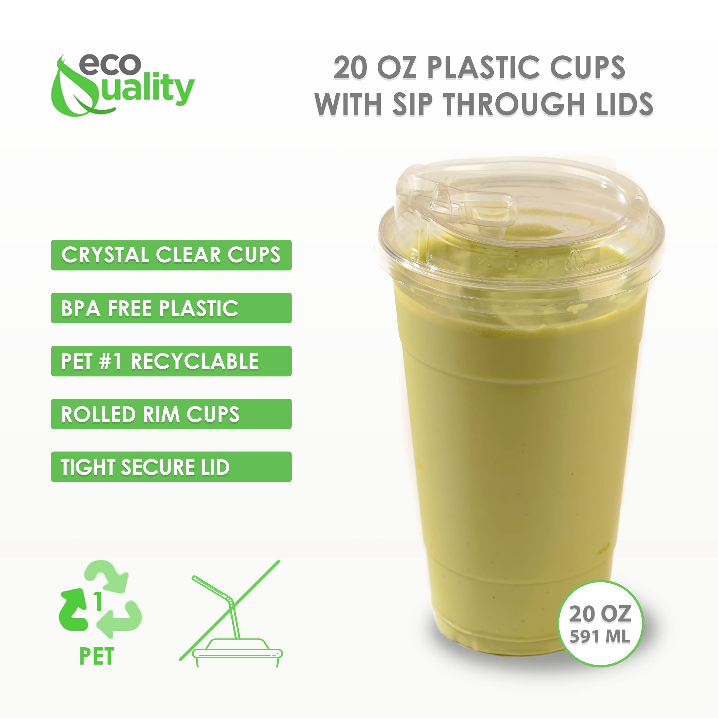 200 Pack 20oz Clear Plastic Disposable Cups with Lids - BPA Free Iced Coffee, Smoothie & Cold Drink Cups - Perfect for Juice, Soda, Parfait, Parties & Outdoor Events - Ideal for Coffee Shops, Cafes, Picnics & BBQs