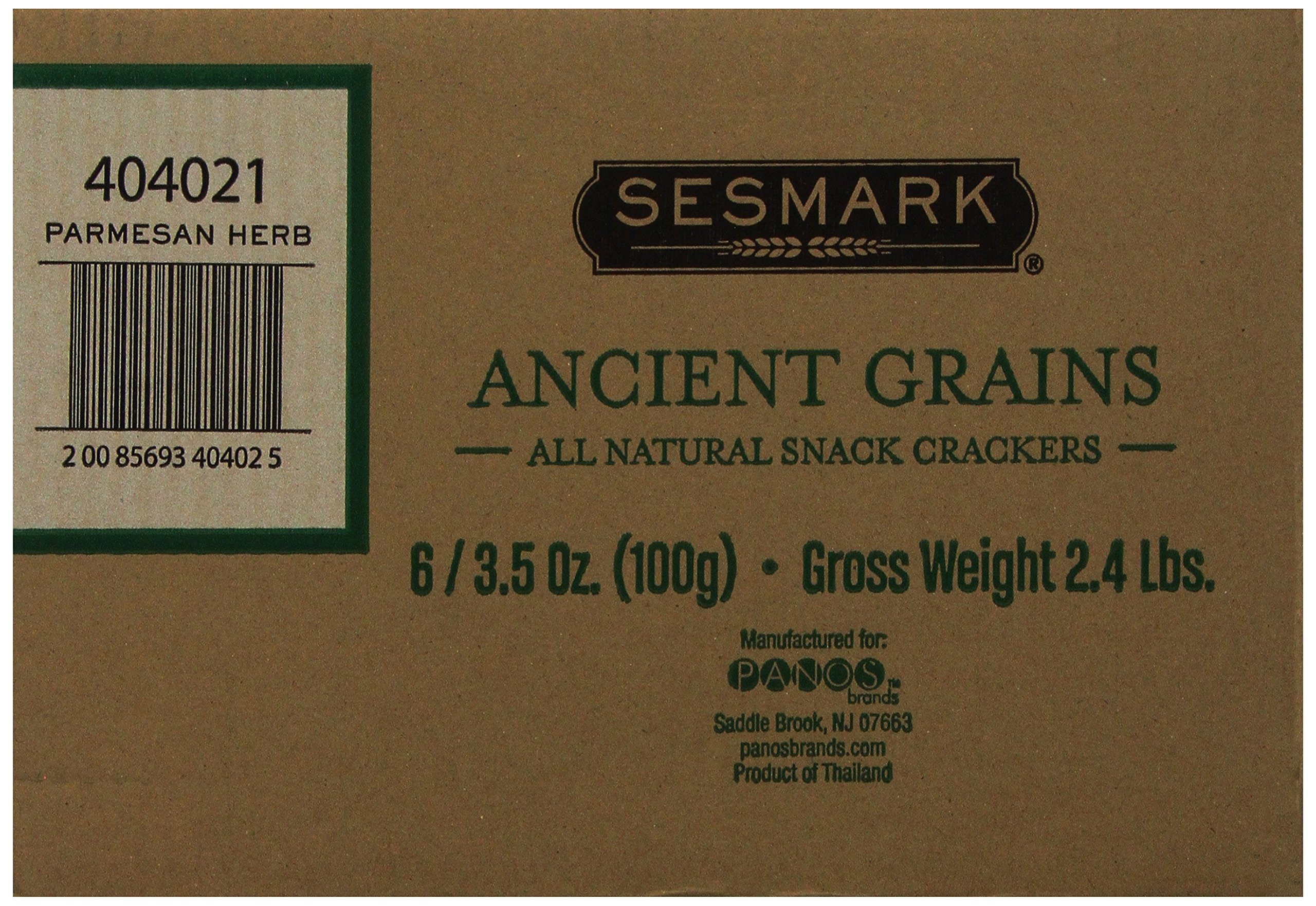 Sesmark Ancient Grains Rice Crackers - Parmesan Herb Flavor, Gluten Free Snacks, 3.5oz (6 Pack) | Healthy On-The-Go Snack for Work, School & Travel