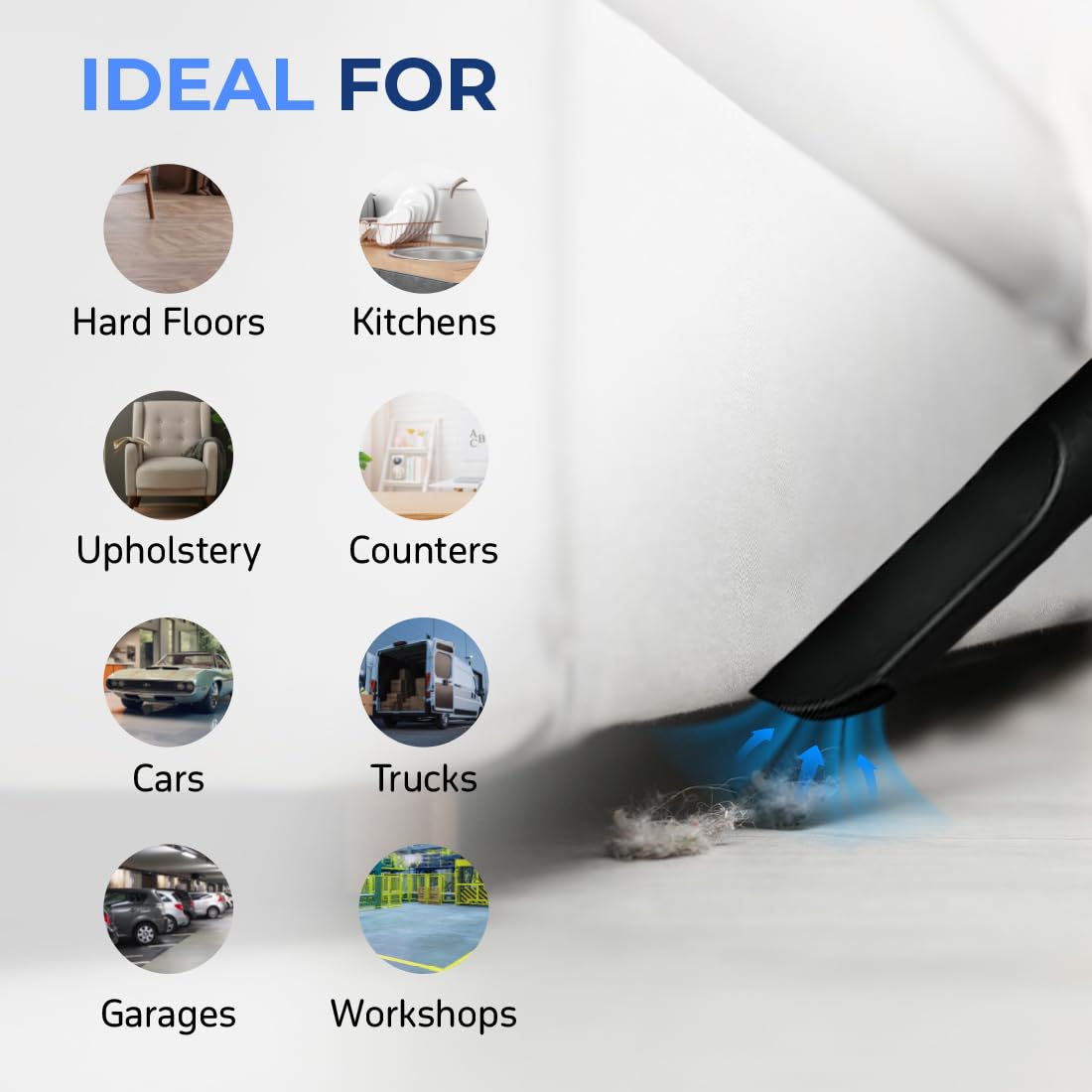 Koblenz WD-2.5L Portable Wet Dry Vacuum Cleaner - 2.5 Gallon Powerful Suction & Blower for Liquids, Dust, Pet Hair - 10ft Reach with Wall Mount & Accessories - Ideal for Car Cleaning, Home, Workshop & Garage (Blue/Black)