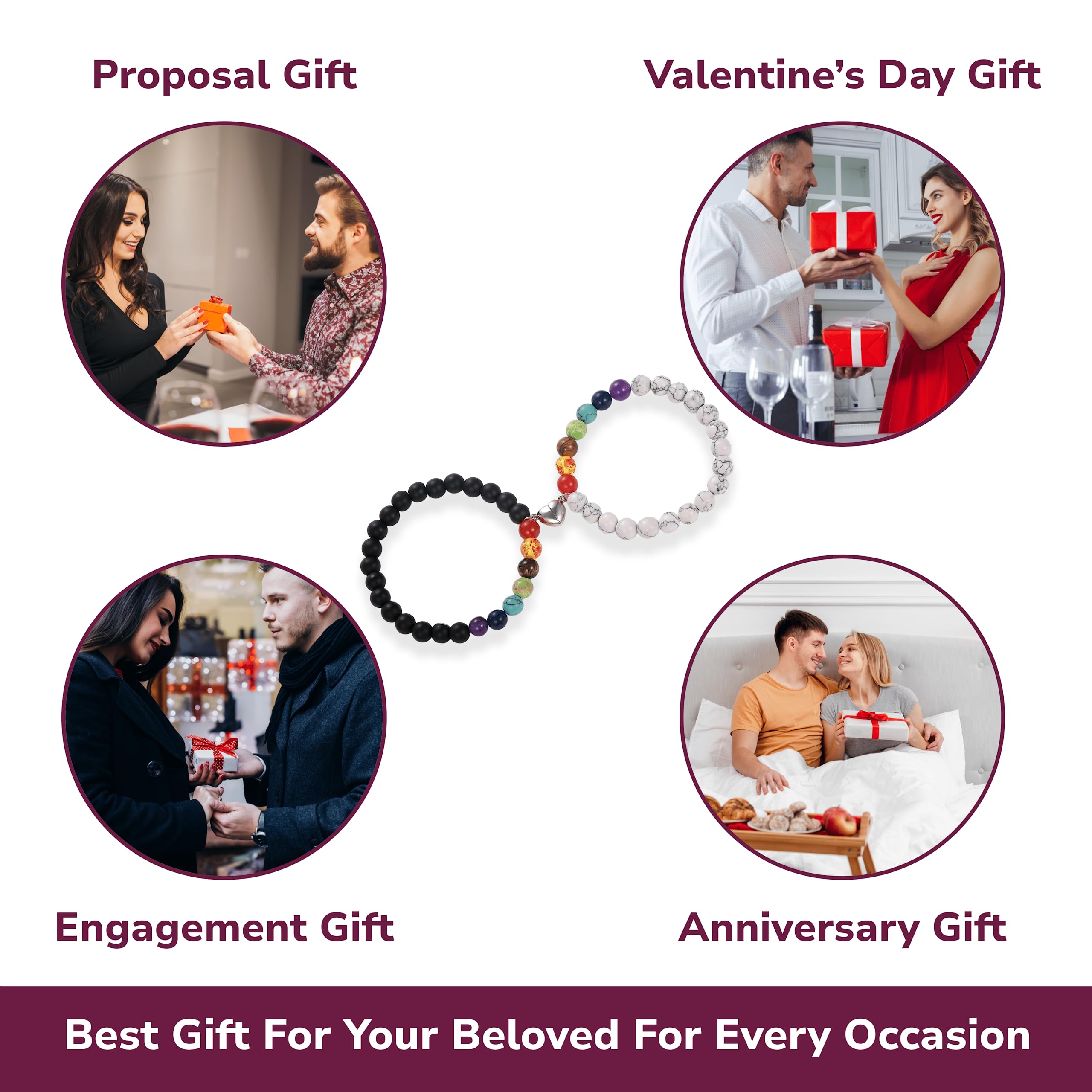 **Chakra Couples Bracelets for Him and Her - Crystal Vibe Healing Energy Bracelets - Valentine's Day Gifts for Boyfriend & Girlfriend - Romantic Relationship Gifts for Anniversary, Wedding & Date Night**