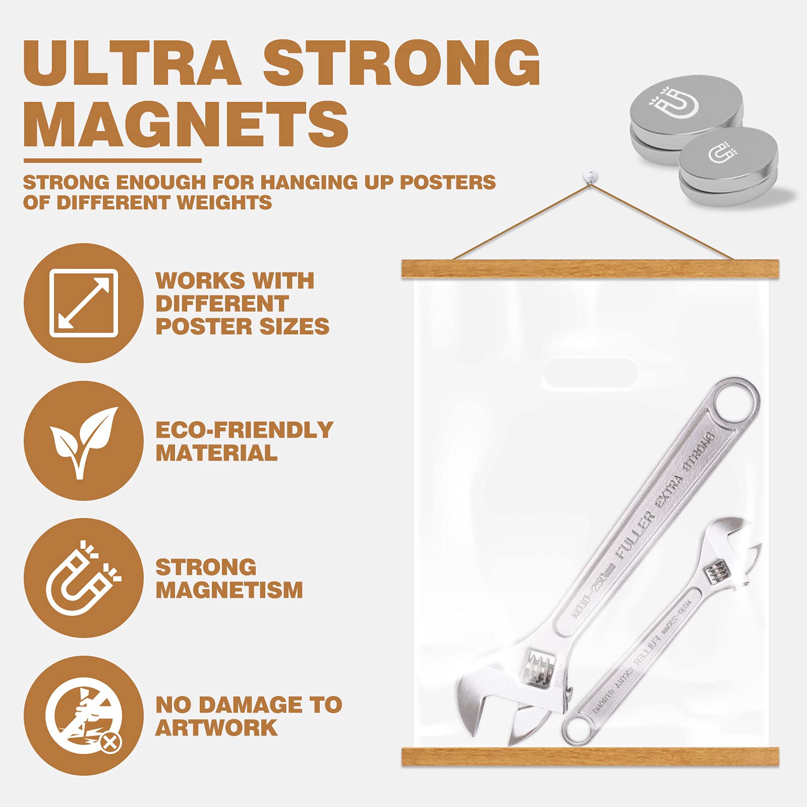 Ywlake Magnetic Poster Hanger - 27x40 27x39 27x41 Inch Wooden Frame with Strong Magnets for Posters, Maps, Canvas Art - Teak Wood Hanging Kit for Walls - Perfect for Home, Office & Classroom Decor
