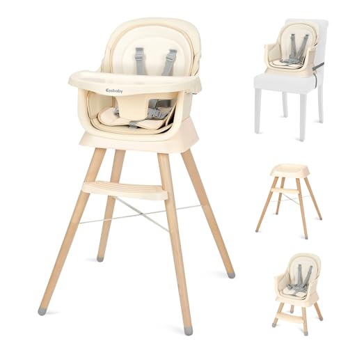 Portable Baby High Chair with Adjustable Legs - 6-in-1 Convertible Booster Seat for Dining Table - Double Cushions for Toddlers (Cream) | Perfect for Home, Restaurant & Travel Use