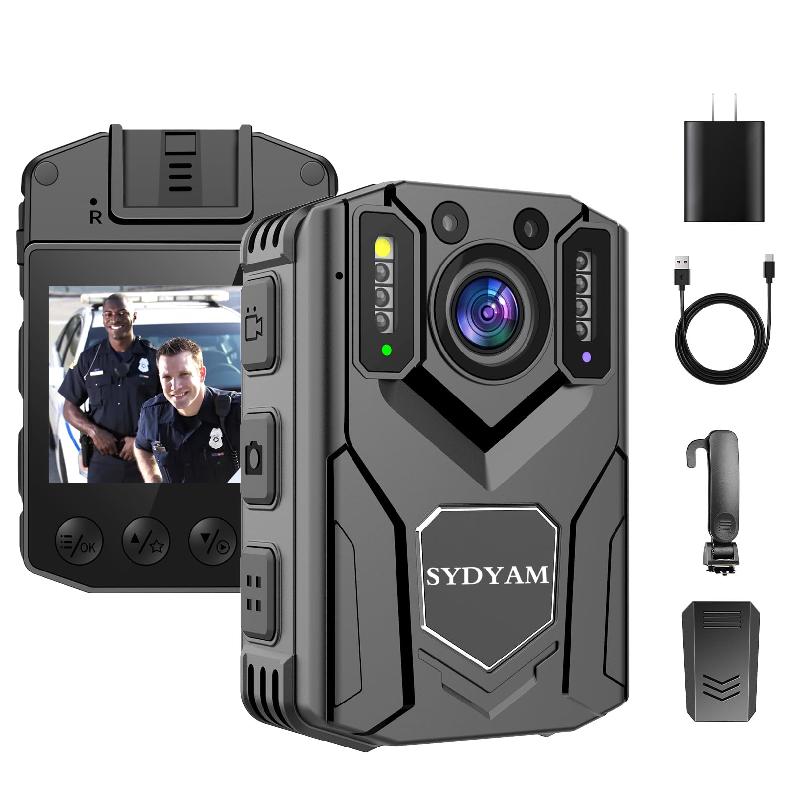 SYDYAM 1440P HD 256GB Police Body Camera with Audio Recording & Night Vision, 2K Wearable Camcorder for Law Enforcement, Security Guards, Cycling, Hiking, Meetings - Long Battery Life (10-12 Hours) for Daily Patrols and Outdoor Activities