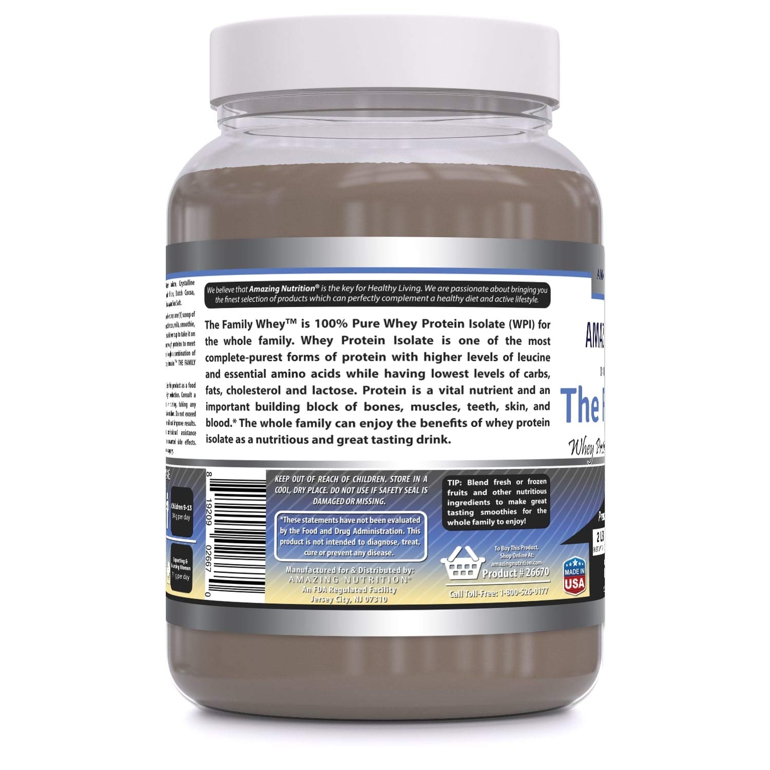 Amazing Formulas The Family Whey Protein Isolate Powder - 2 lbs - Gluten Free, Cookie & Cream Flavor - Pure & Complete Protein for Muscle Recovery, Weight Management & Family Nutrition - Perfect for Smoothies, Baking & Post-Workout Shakes