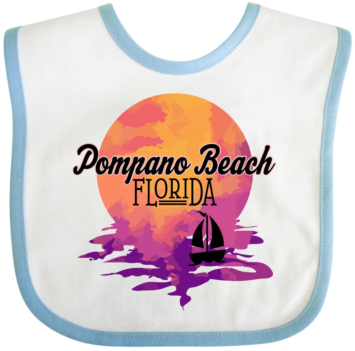 Inktastic Pompano Beach Florida Vacation Sunset Baby Bib - Soft Cotton Drool Bib for Infants & Toddlers - Perfect for Beach Trips, Travel, and Everyday Use