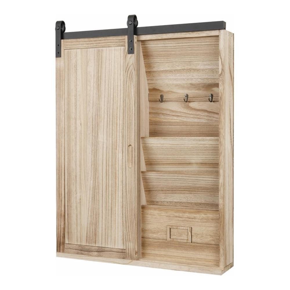 Solid Wood Barn Door Style Corkboard & Key Storage Wall Organizer - American Furniture Classics with Distressed Natural Finish | Perfect for Home Office, Entryway & Farmhouse Decor