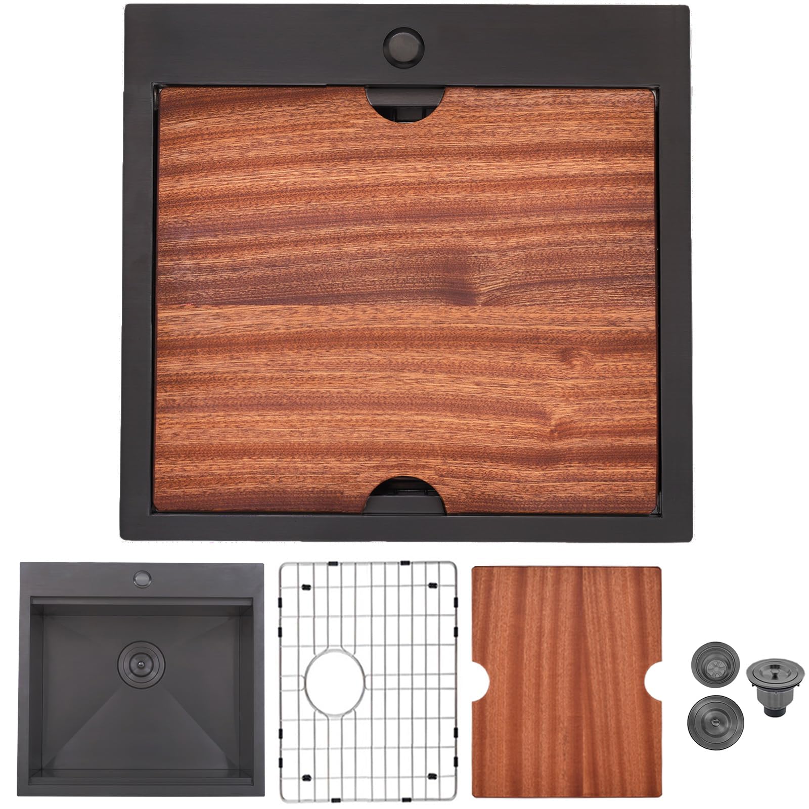 21x20 Inch Black Stainless Steel Drop-In Kitchen Sink - Square Single Bowl Topmount Workstation Sink for Bar Prep, RV, Laundry, Office & Outdoor Use - Durable Small Sink for Wet Bar & Yard Applications