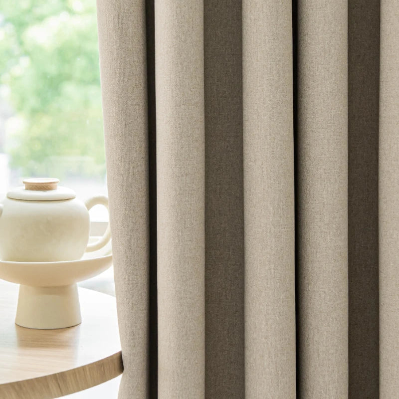 Premium Marisol Milk Tea Linen Blackout Curtains - Custom Size, Thermal Insulated for Living Room & Bedroom