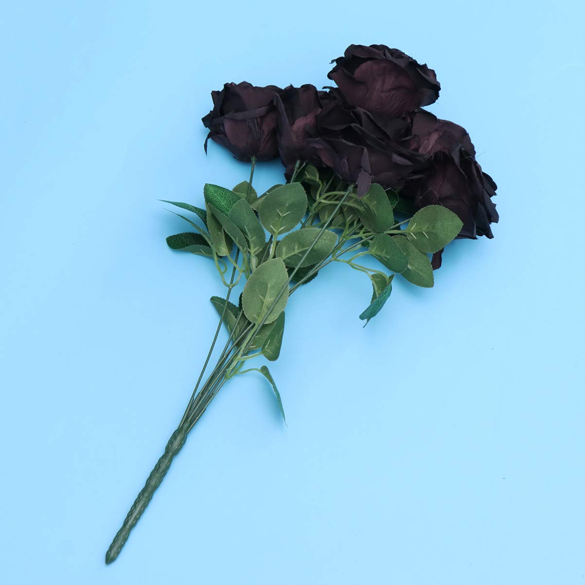 ARTIBETTER 7-Head Black Artificial Silk Rose Bouquet with Leaves - Fake Flower Arrangement for Wedding Centerpieces, Home Decor, Vase Fillers (Perfect for DIY Wedding Decorations, Table Centerpieces, and Home Styling)