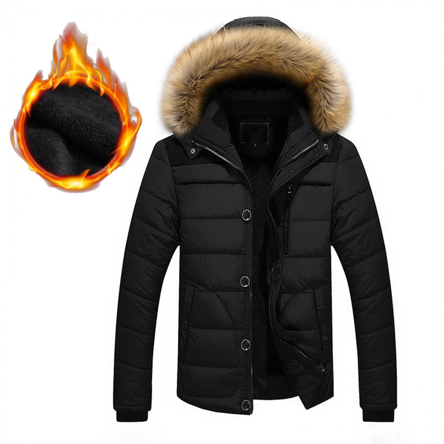 Men's Winter Thick Parka Jacket - Fleece Lined Puffer Coat with Fur Hood, Heavyweight Down Outerwear for Extreme Cold Weather | Perfect for Snowboarding, Skiing & Outdoor Adventures