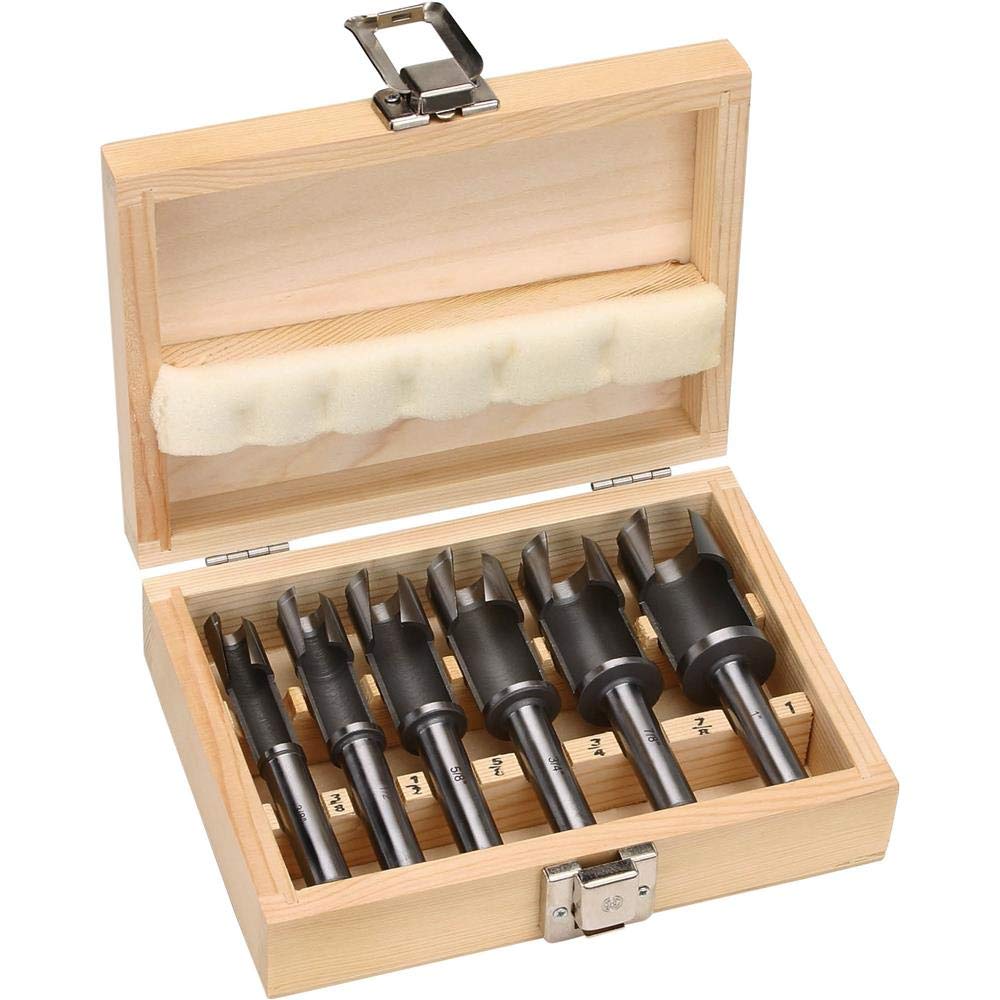 Grizzly Industrial H7693 - 6-Piece Deep Plug Cutter Set for Woodworking | Perfect for Cabinet Making, Furniture Repair & DIY Projects