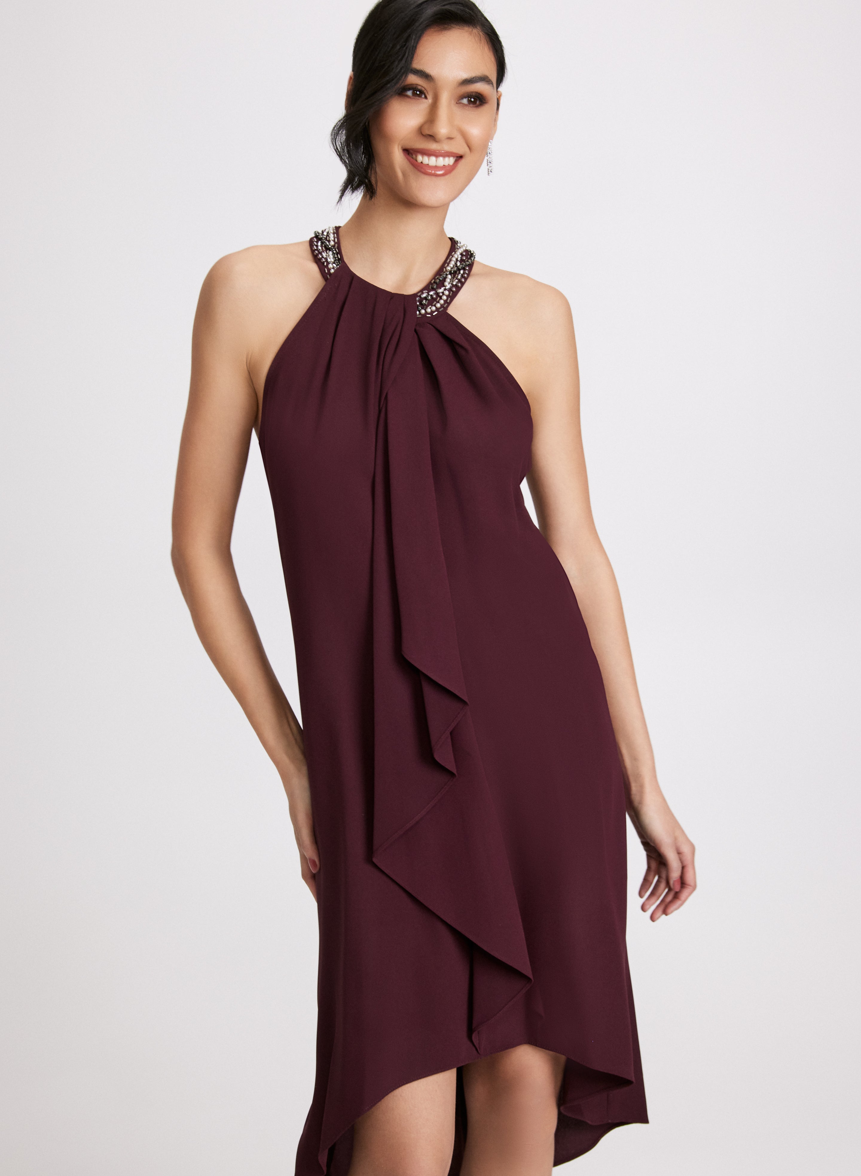 Elegant Beaded Halter Neck Dress for Women - Summer Party, Wedding Guest, Cocktail Evening Gown - Perfect for Beach Vacations & Date Nights