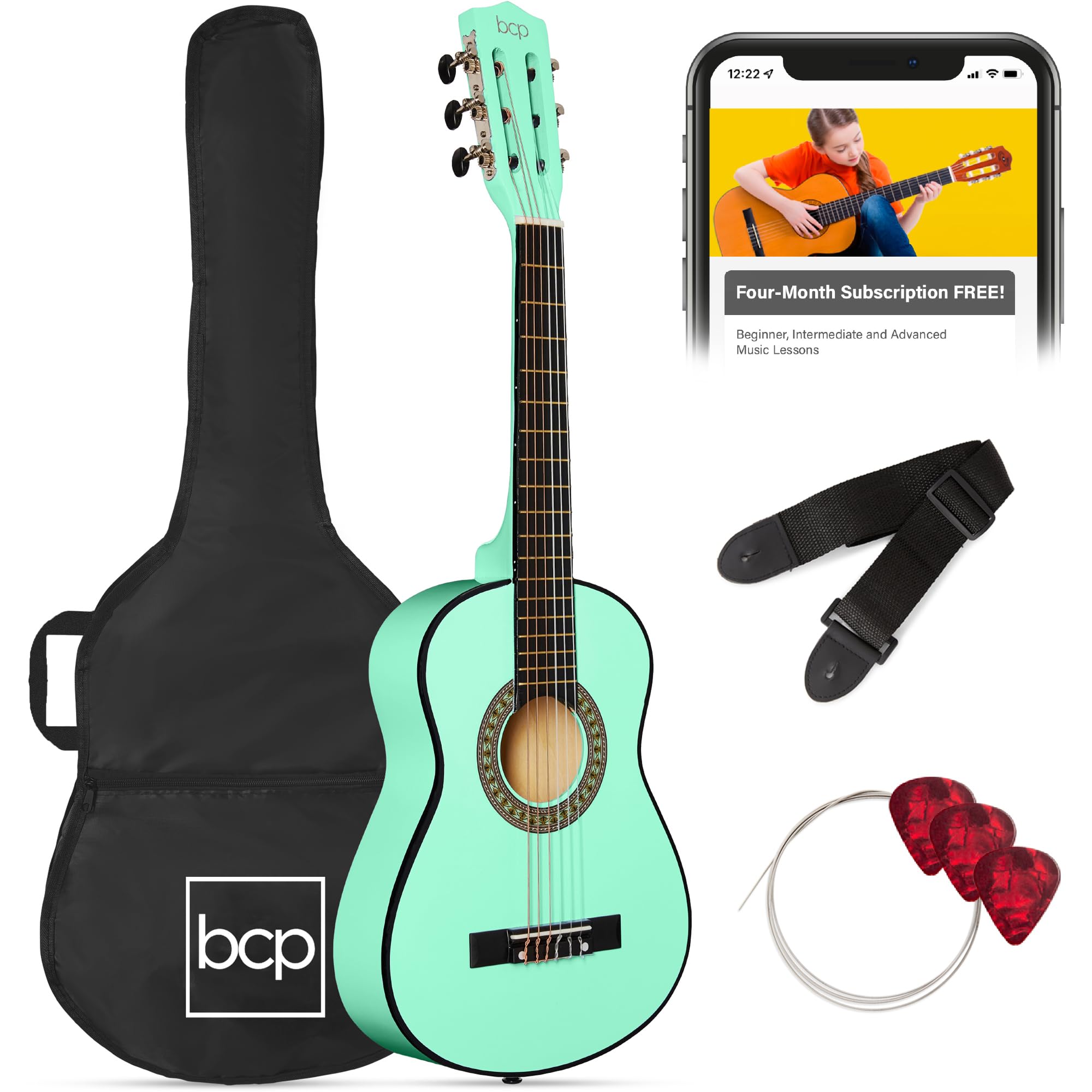 Best Choice Products 30-inch Kids Acoustic Guitar Starter Kit with Strap, Case, Extra Strings & Rosette Inlay - SoCal Green | Beginner Musical Instrument for Children, Perfect for Home Practice, School Performances & Birthday Gifts