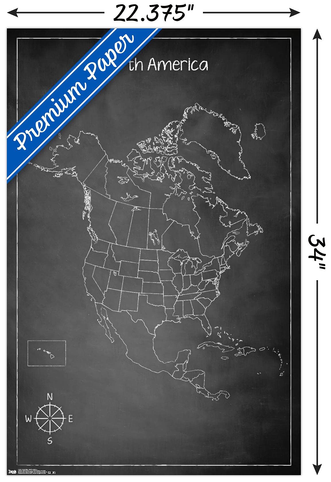 Trends International Chalk Map - North America Premium Wall Poster 22.375