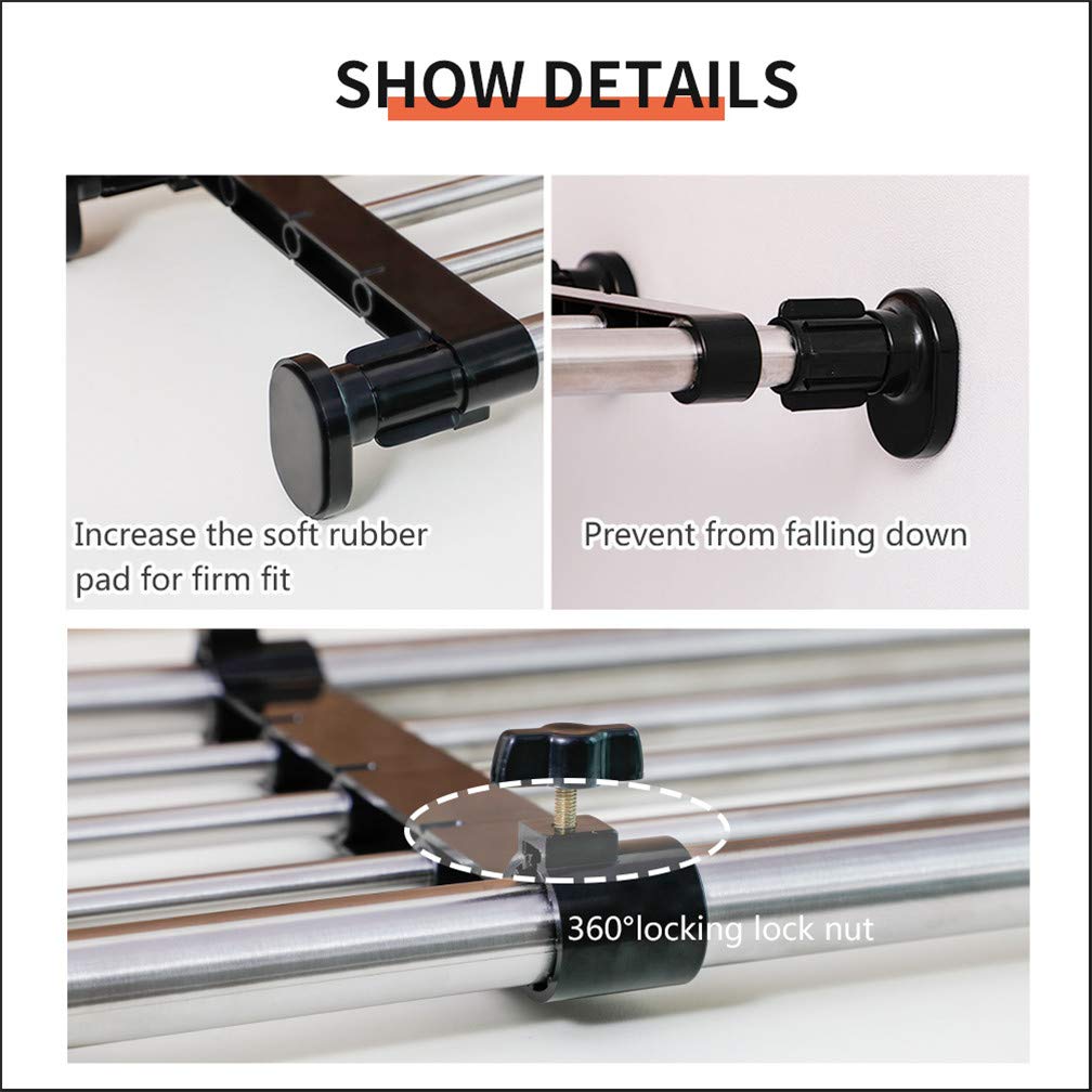 Hershii Expandable Closet Organizer - Adjustable Tension Shelf Rod, Metal Storage Rack for Wardrobe, Kitchen & Bathroom (Black, 23.62-31.5 Inches) - Perfect for Small Spaces & DIY Home Organization