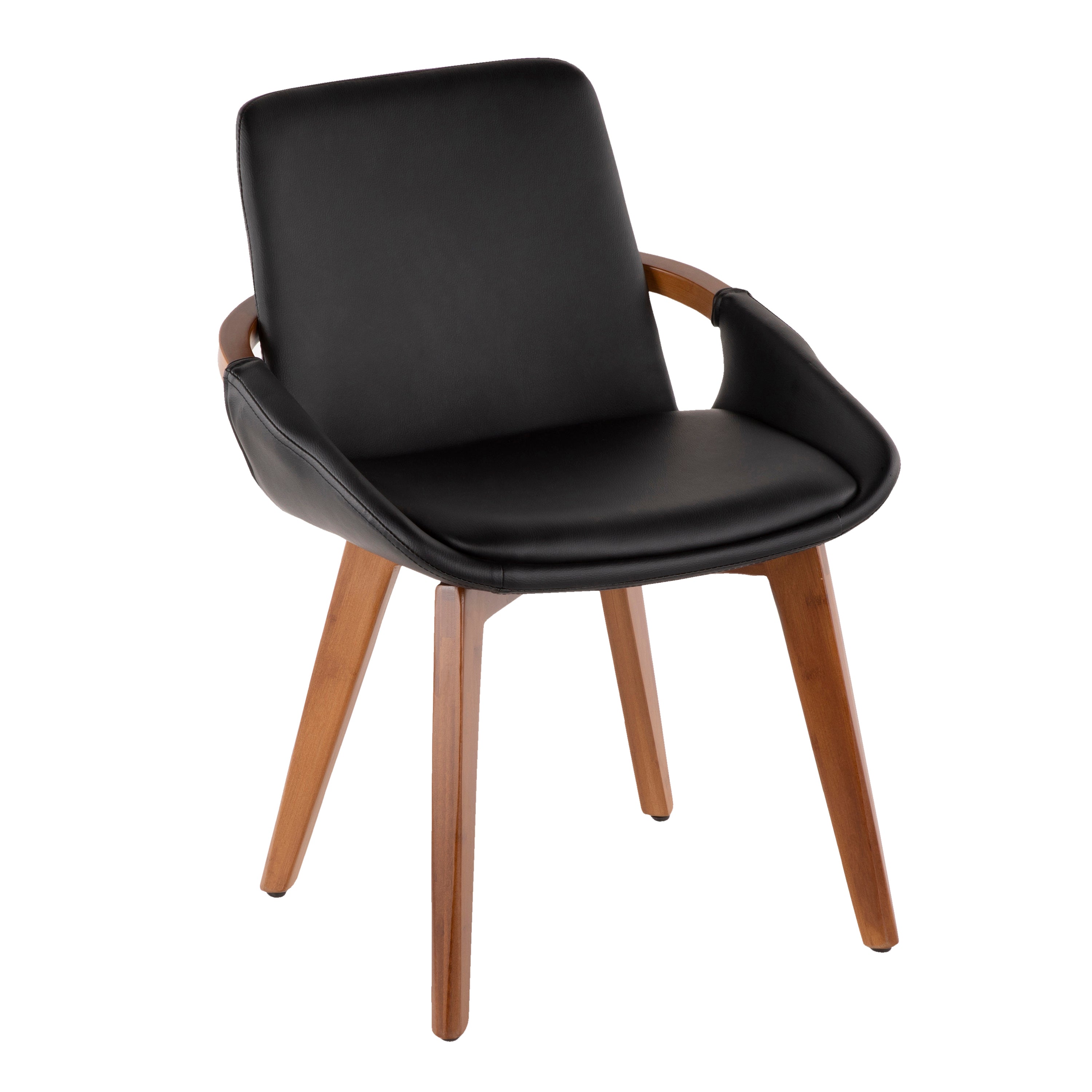 LumiSource Cosmo Mid Century Modern Chair - Walnut Wood Frame with Black Faux Leather Upholstery - Perfect for Living Room, Office or Reading Nook