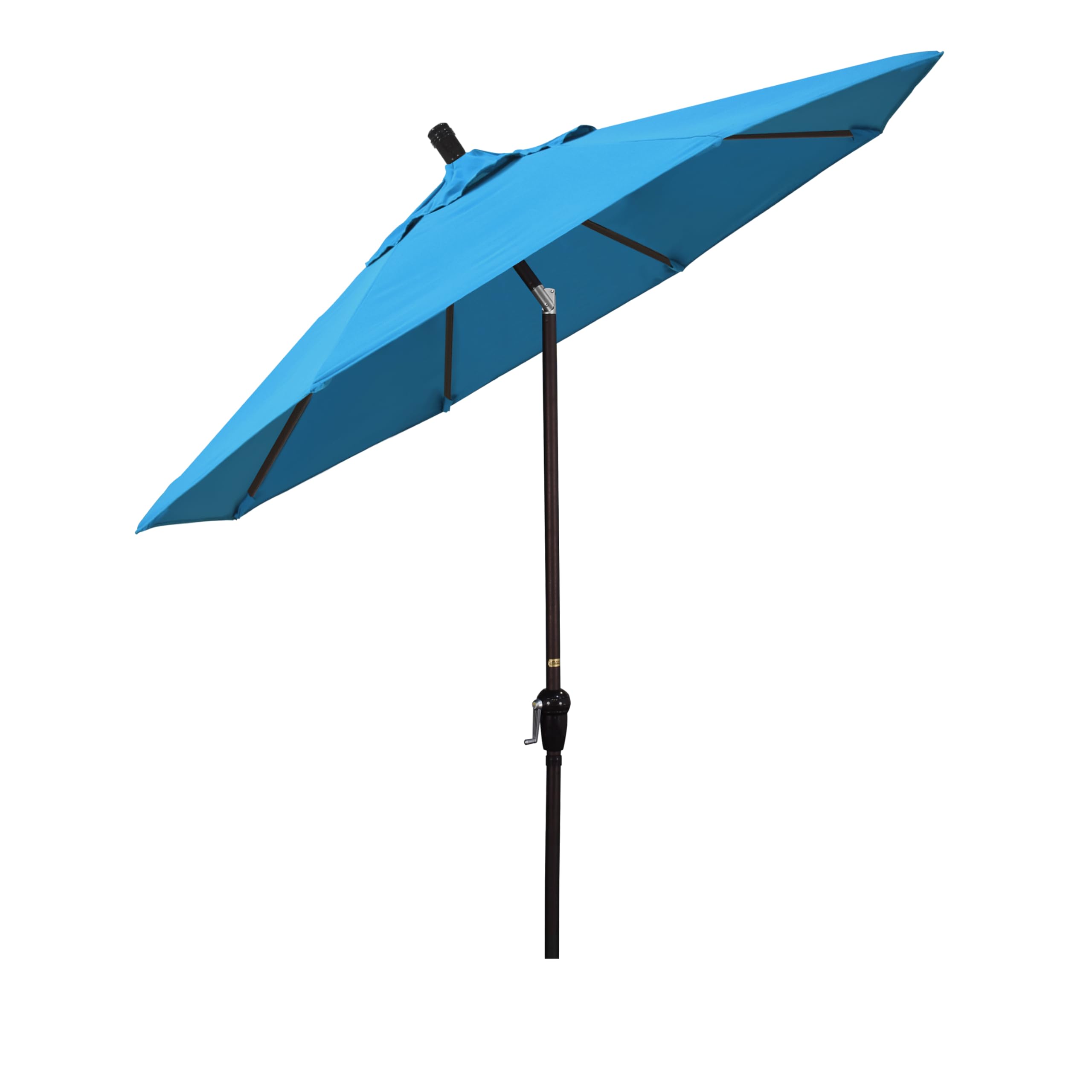 9' Round Aluminum Market Umbrella - Crank Lift & Auto Tilt - Sunbrella Cyan for Patio & Outdoor Dining