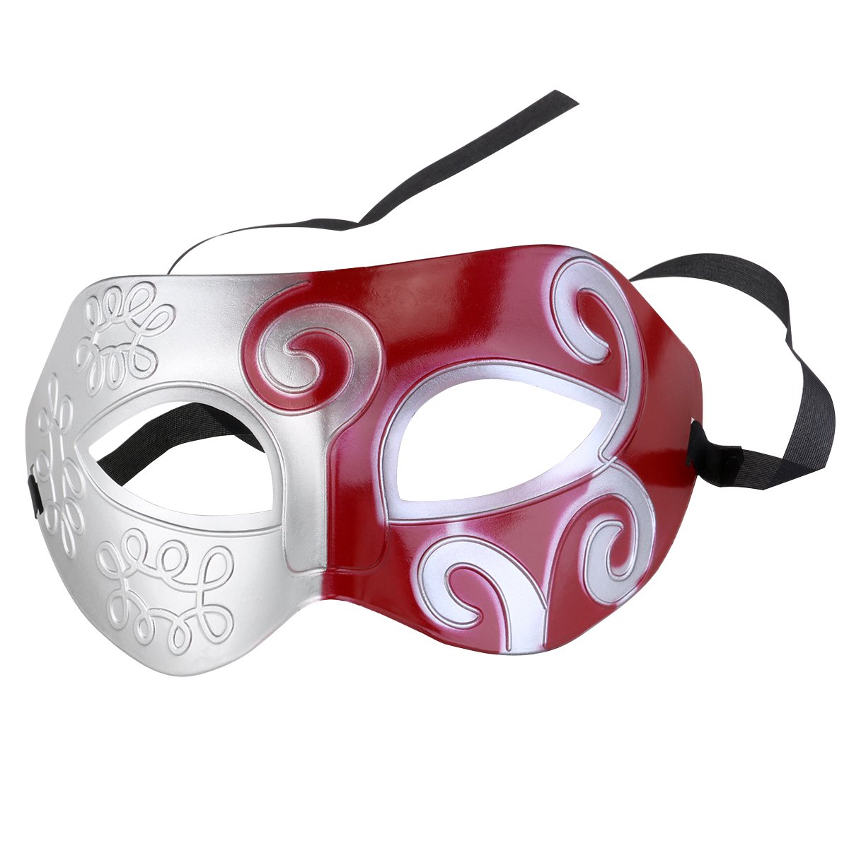 Vintage Roman Greek Style Men's Masquerade Mask - Silver & Red Costume Accessory for Halloween, Costume Parties, Fancy Dress Balls & Themed Events