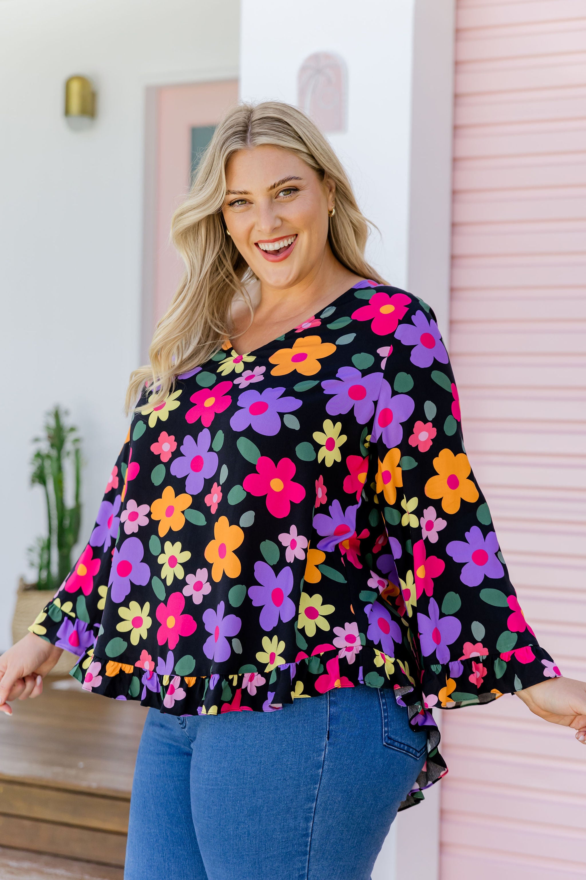 Natalie Women's Long Sleeve Blouse Floral Print Tops for Casual Wear, Office & Date Night Outfits