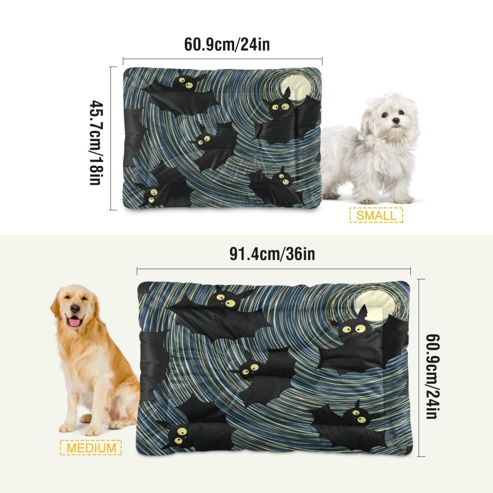 **Halloween Bat Black Dog Bed - Ultra Soft Rectangle Pet Bed for Small, Medium & Large Dogs & Cats - Calming Comfortable Bed 36x24 Inches - Perfect for Halloween Decor & Cozy Pet Nap Time**