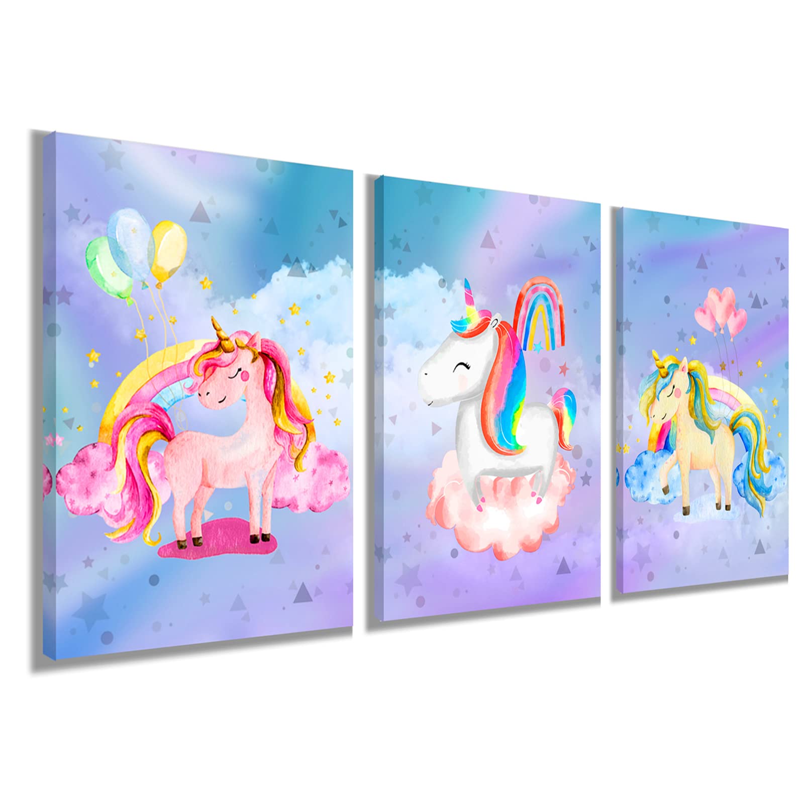 YUANAND Unicorn Wall Art for Girls - Rainbow Watercolor Canvas Painting, Framed Nursery Decor, Kids Bedroom Poster - Perfect for Girls' Room, Playroom, and Birthday Gifts