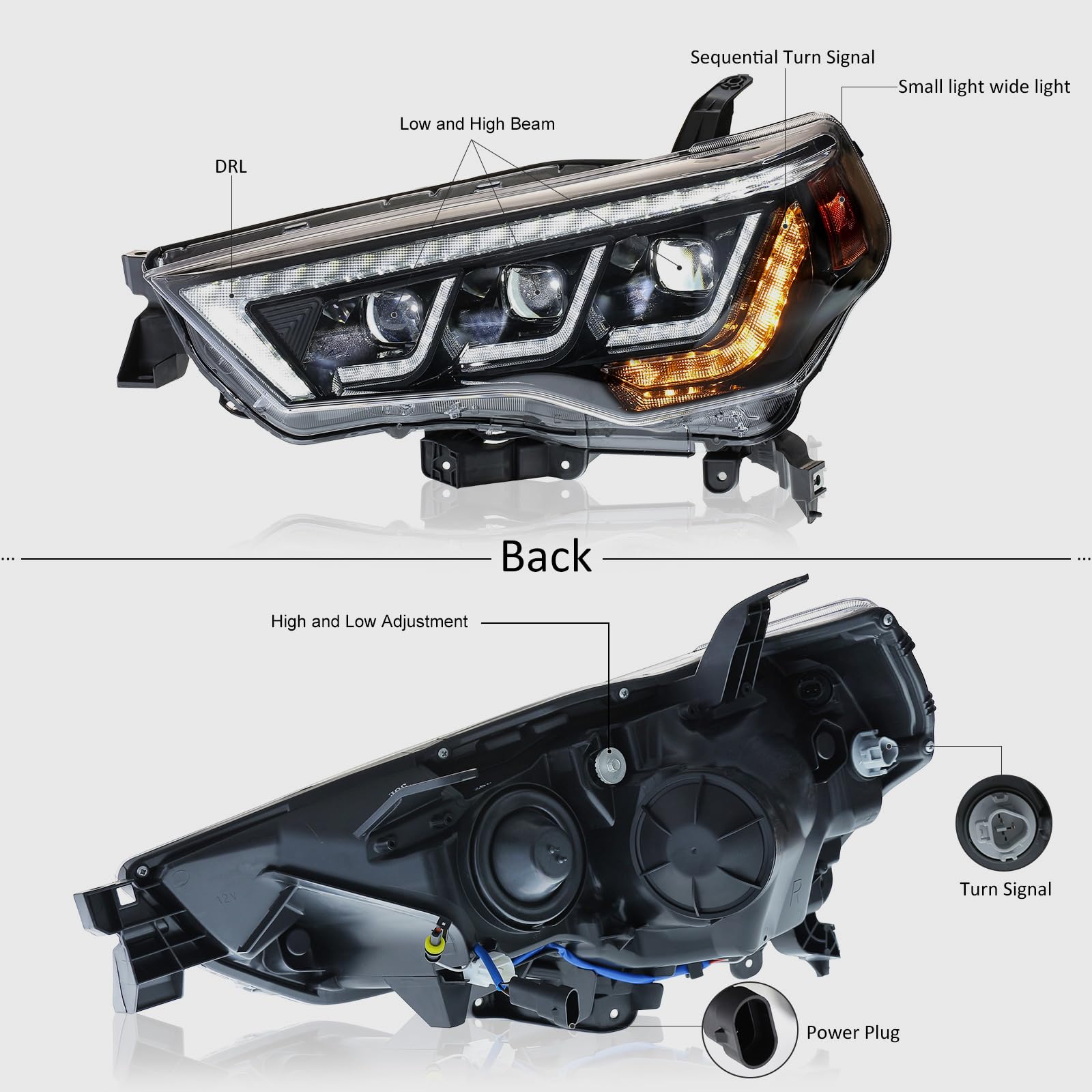 Toyota 4Runner Headlights 2014-2023 - Triple LED with Sequential Turn Signals for Off-Road & Night Driving