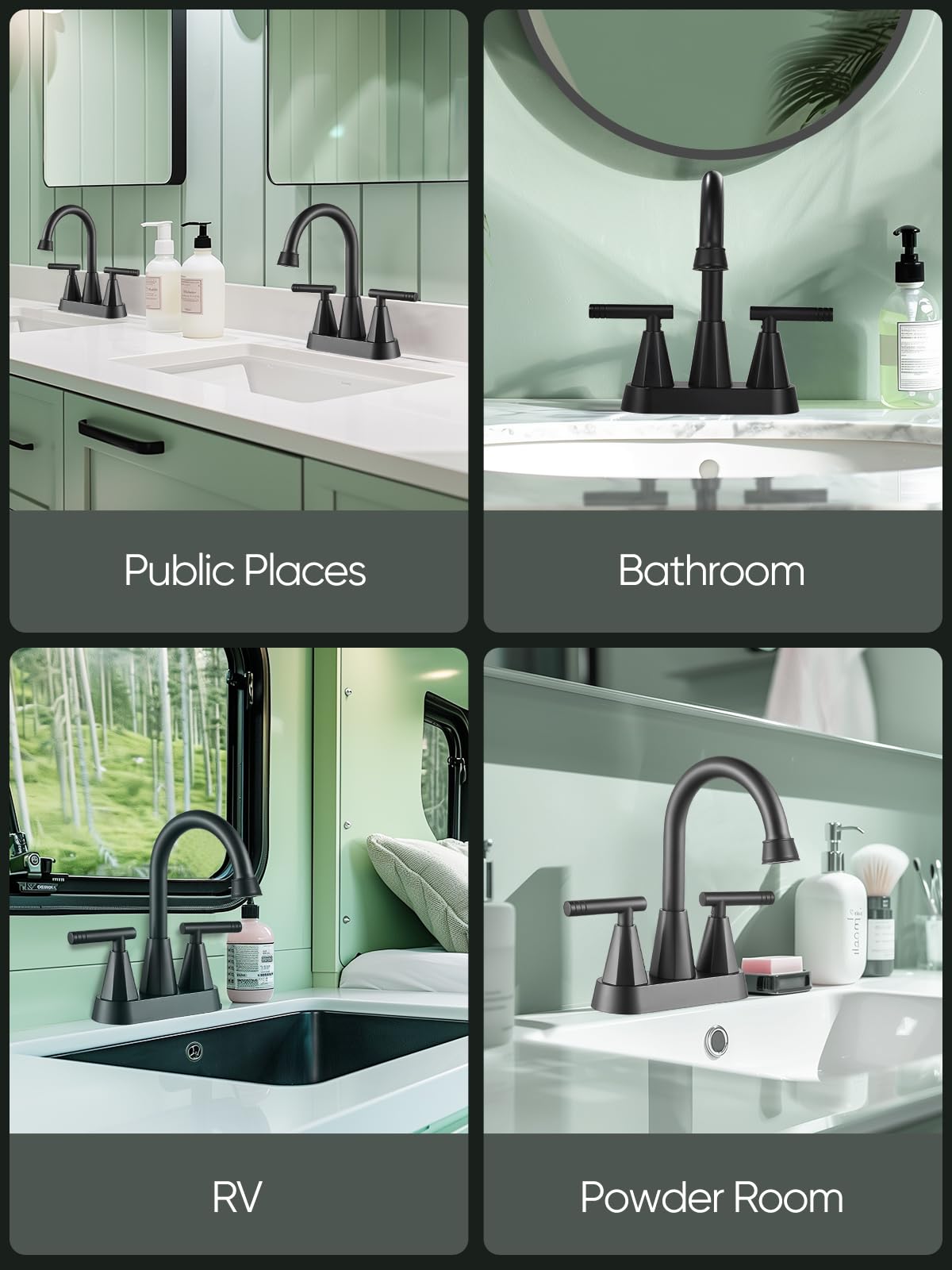 Cobbe 4 Inch 3-Hole Centerset Bathroom Faucet with Pop-Up Drain & 2 Supply Hoses - 2 Handle Matte Black Vanity Sink Faucet (2 Pack) - Perfect for Modern Bathroom Renovations & Guest Bathroom Upgrades