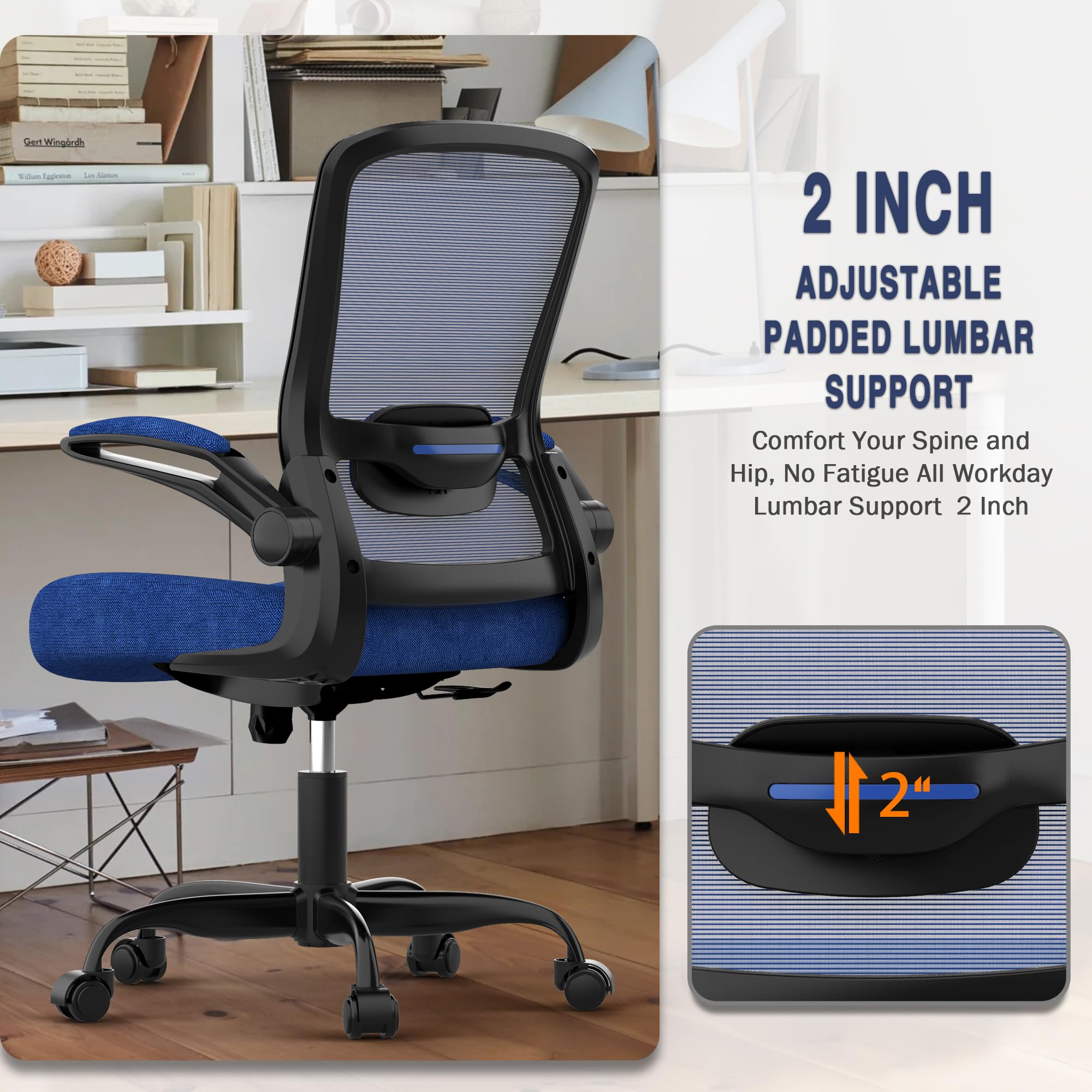 Ergonomic Office Chair with Adjustable Lumbar Support & Flip-Up Armrests - High Back Mesh Computer Desk Chair, BIFMA Certified Task Chair for Home Office | Perfect for Long Work Hours & Video Conferencing