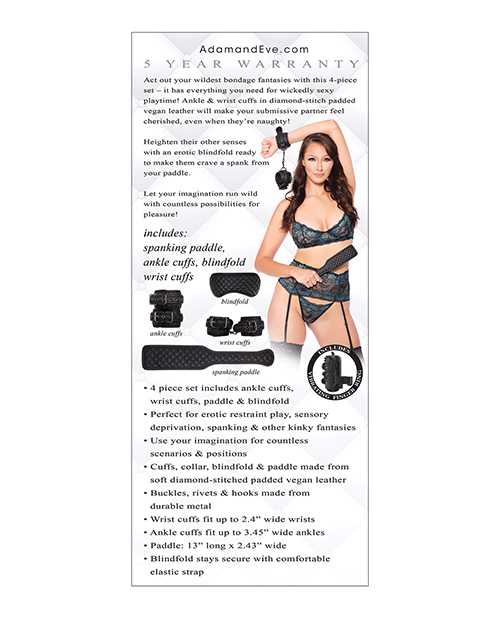 Adam & Eve's Fetish Dreams Beginner Bondage Set - Black Leather Restraints for Couples | Perfect for BDSM, Role Play & Spicing Up Your Sex Life