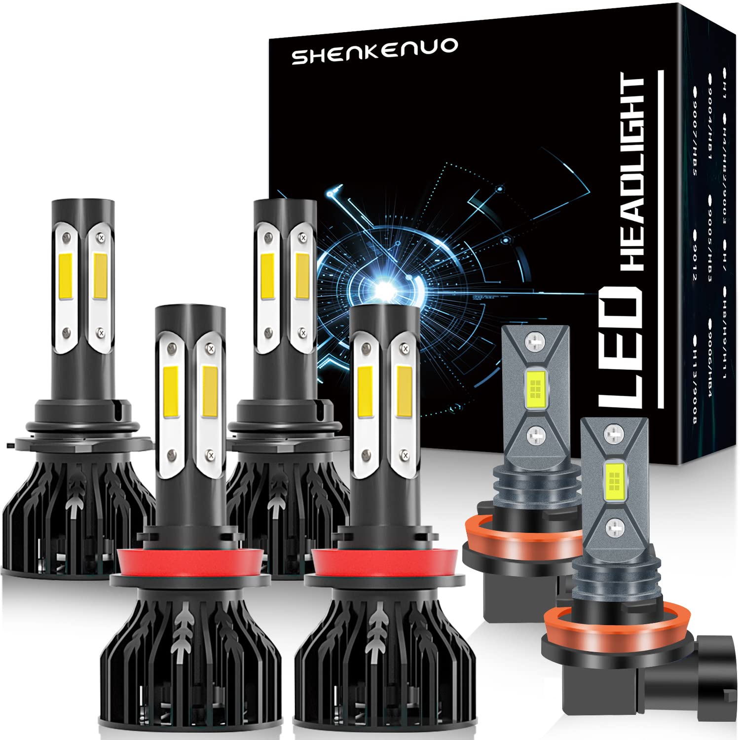 SHENKENUO 9005+H11 LED Headlight Bulbs & H11 LED Fog Light Bulbs for Dodge RAM 1500 2500 3500 (2019-2021) - High/Low Beam Conversion Kit, Pack of 6 - Upgrade for Night Driving & Off-Road Adventures