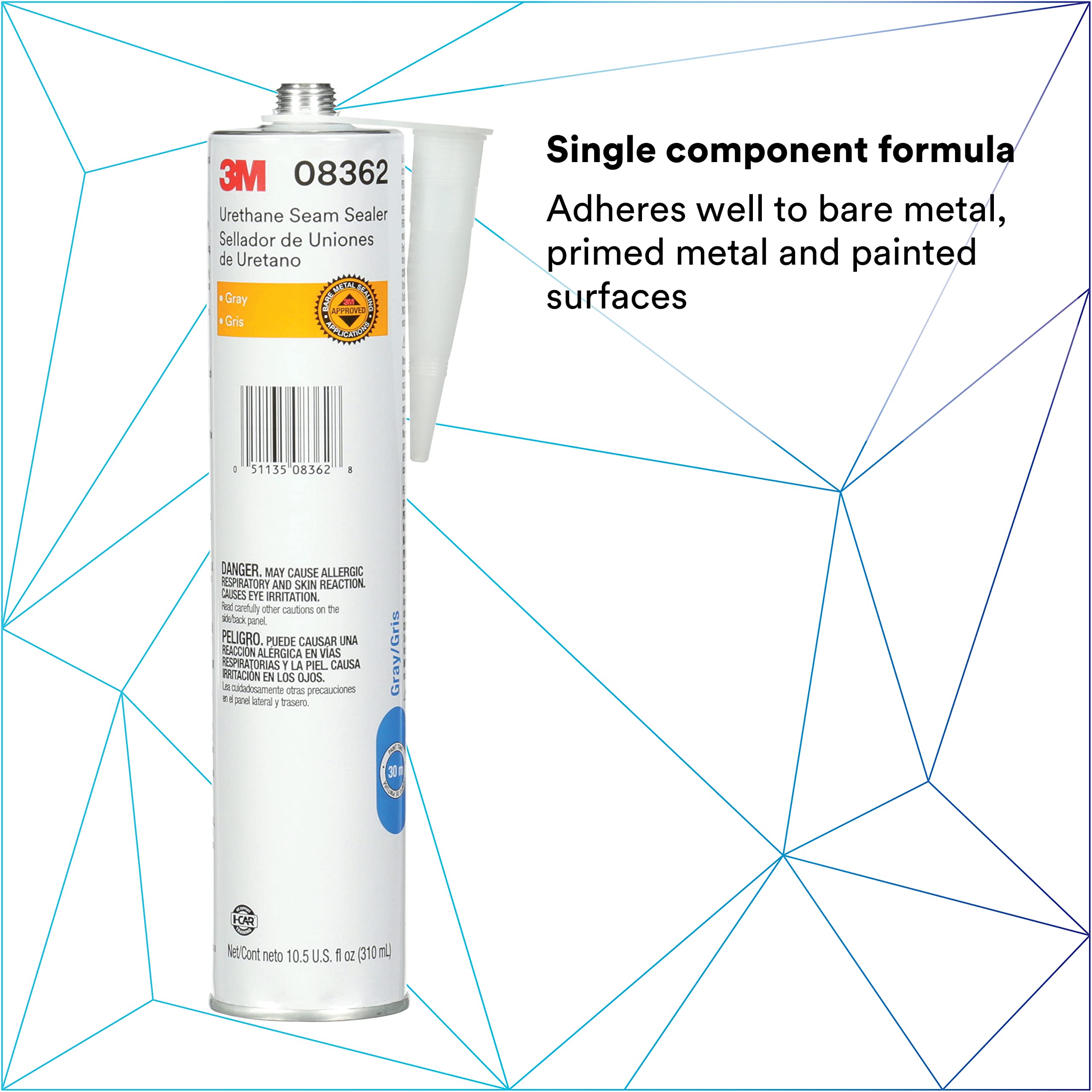 3M Urethane Seam Sealer 08362 - Gray High Solids Adhesive for Automotive & Marine Repairs - Permanently Flexible Sealant (10.5 fl oz Cartridge) - Ideal for RV, Boat & Vehicle Body Seam Sealing