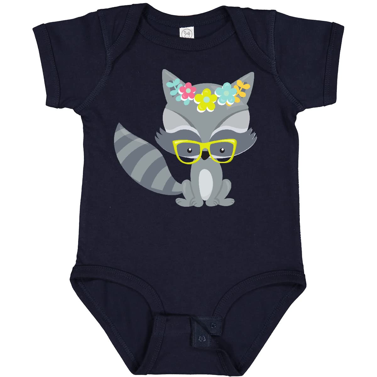 Inktastic Hipster Raccoon with Glasses & Flowers Baby Bodysuit - Cute Animal Graphic Onesie for Boys & Girls - Perfect for Playdates, Birthday Gifts & Photo Shoots