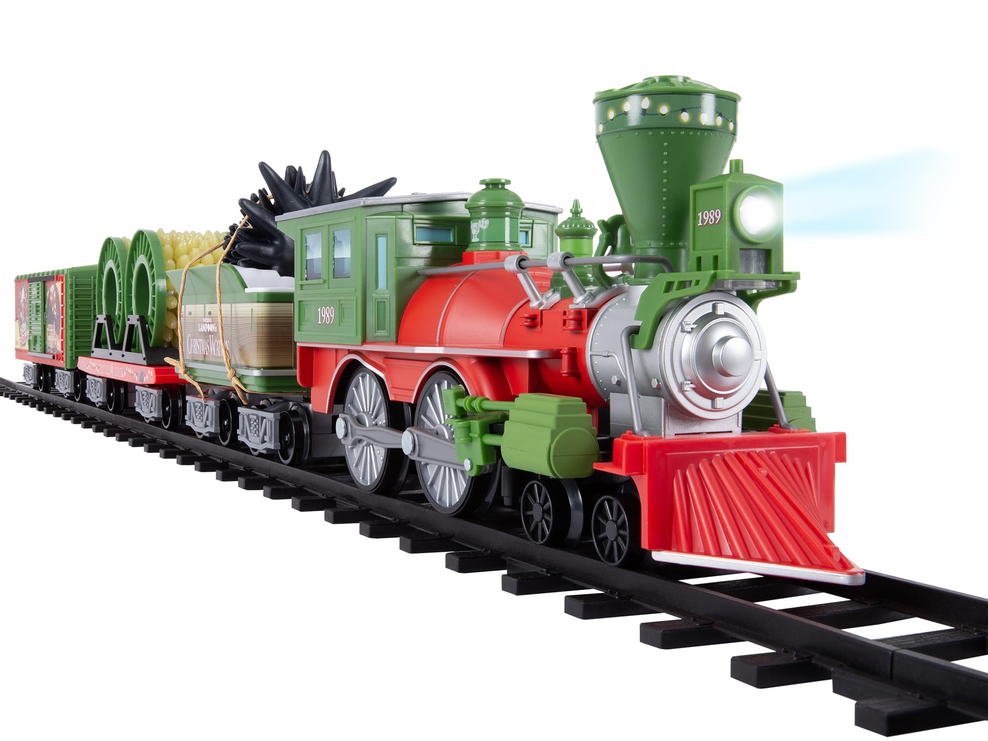 Lionel Battery-Powered Christmas Toy Train Set with Locomotive, 4 Train Cars, 8-Piece Track & Wireless Remote - Realistic Train Sounds & LED Lights for Kids Ages 4+ | Holiday Decor, Gift for Boys & Girls, Christmas Tree Display