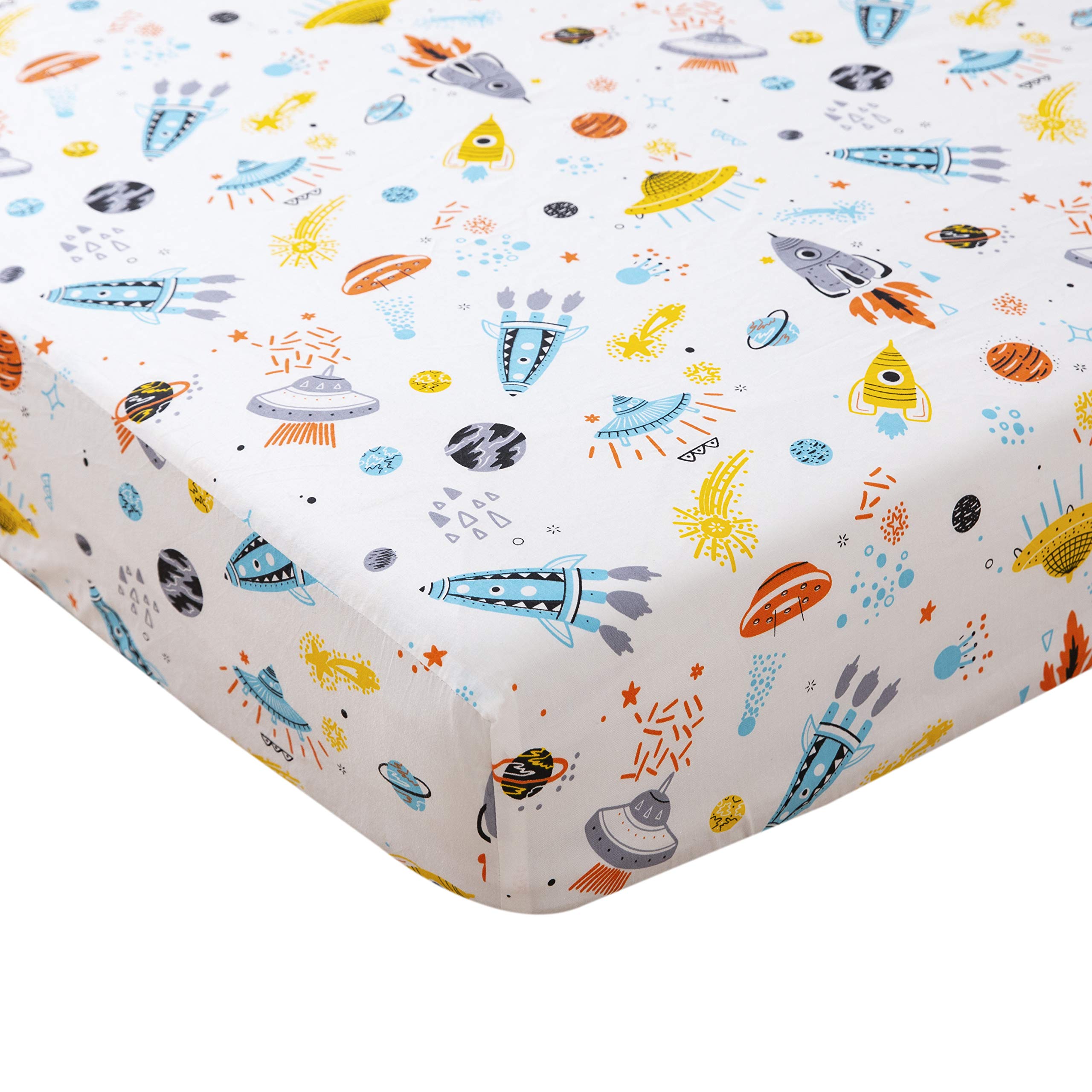 Brandream 2-Pack Baby Boys Crib Sheet Sets - 100% Cotton Fitted Crib Sheets with Outer Space, Rocket & Planet Galaxy Theme (Navy/White) for Newborn & Infant - Soft, Breathable Nursery Bedding for Safe Sleep & Nursery Decor