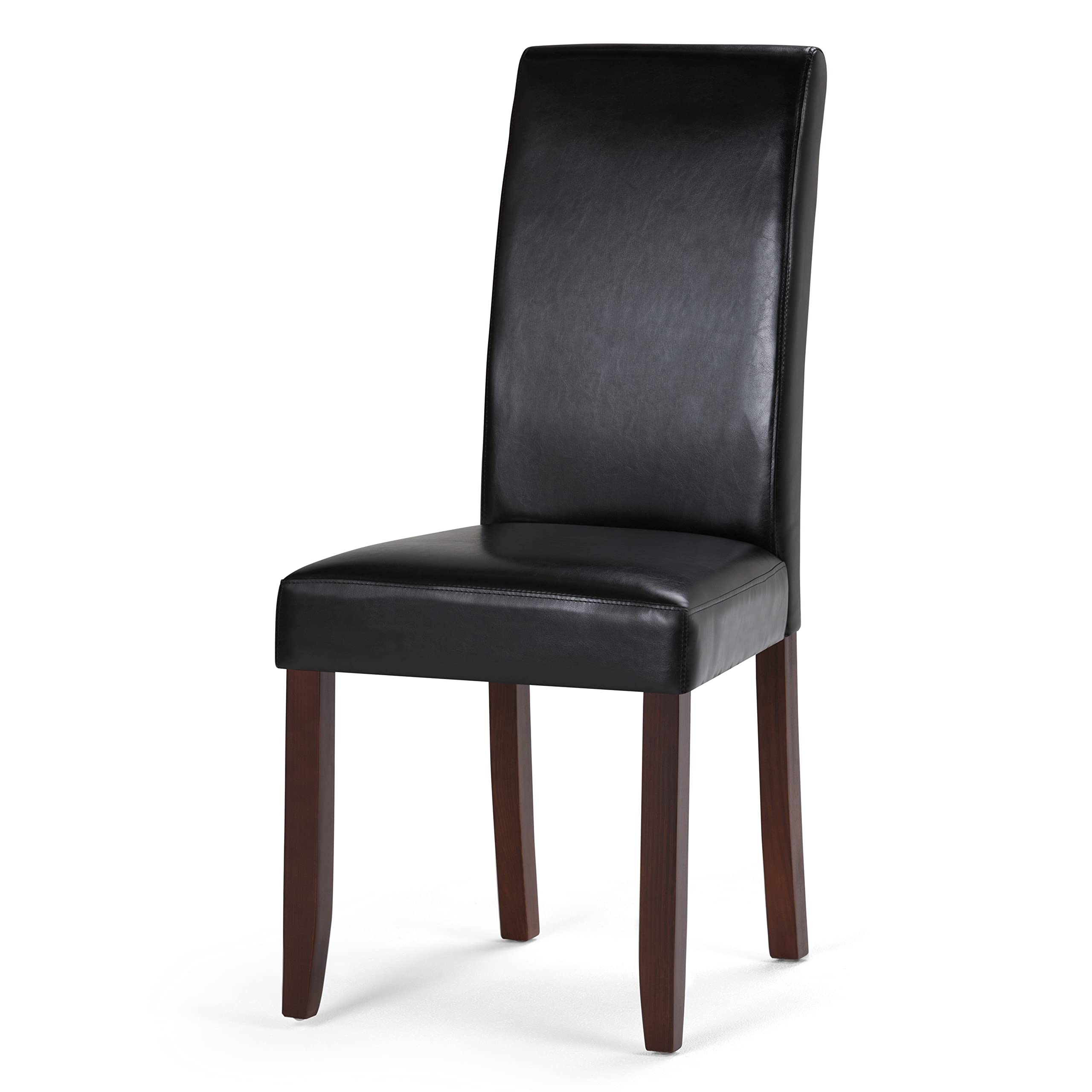 SIMPLIHOME Acadian Parson Dining Chairs (Set of 2) - Midnight Black Faux Leather & Solid Wood Square Upholstered Chairs for Dining Room | Modern Contemporary Style | Perfect for Home, Restaurant, and Office Use