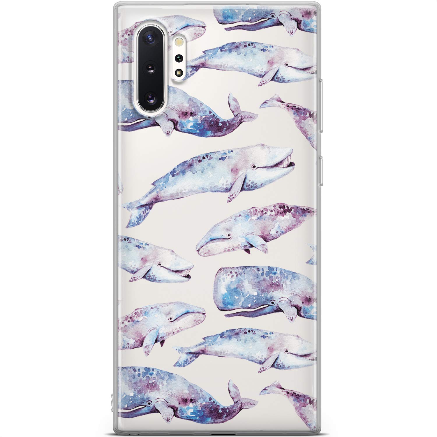 Samsung Galaxy S24 S23 Ultra S22 5G Plus S21 FE S20 S10 Phone Case - Flexible Silicone TPU Cover with Watercolor Humpback Whales Design, Slim Lightweight Protective Bumper for Everyday Use, Travel & Outdoor Activities