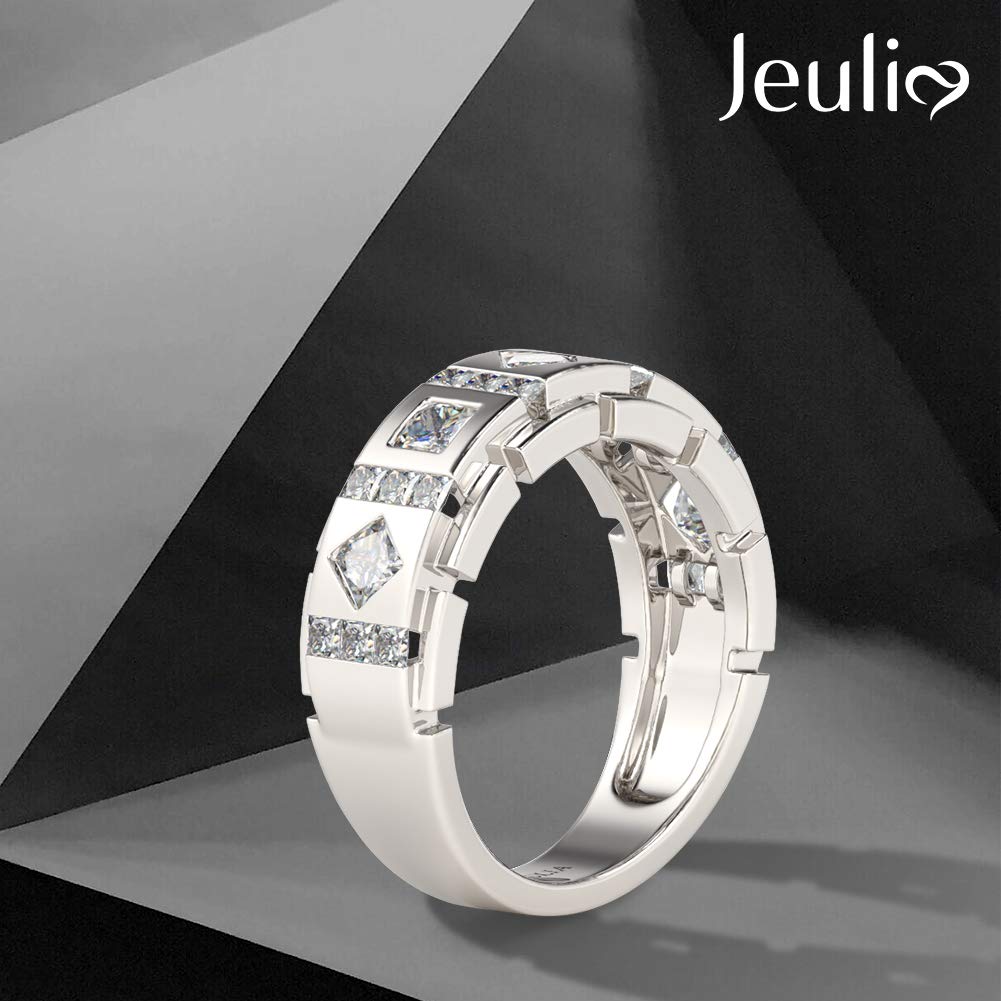 Jeulia Sterling Silver Princess Cut Cubic Zirconia Engagement Ring Set - Wedding Band for Women & Men, Anniversary Promise Gift with Elegant Box (Perfect for Proposals, Weddings & Romantic Occasions)