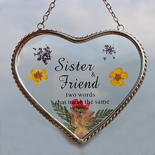 Heart Suncatcher with Pressed Flower Wings - Stained Glass Window Decor for Sister, Women & Mother's Day Gifts - Perfect for Home, Office & Nursery Decor