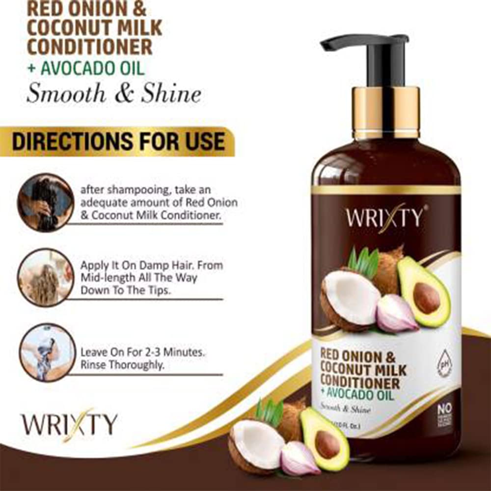 Wrixty Red Onion & Coconut Milk Biotin Conditioner 300ml - Repair Damaged Hair, Smooth & Shiny Hair Treatment | Paraben, Sulfate & Silicone Free | Natural Hair Moisturizer for Dry, Frizzy Hair | Perfect for Daily Use & Post-Hair Coloring Care